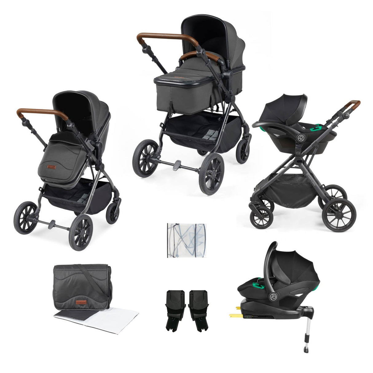 Ickle Bubba Cosmo All in One Stratus i-Size Travel System & Base - Black/Graphite Grey