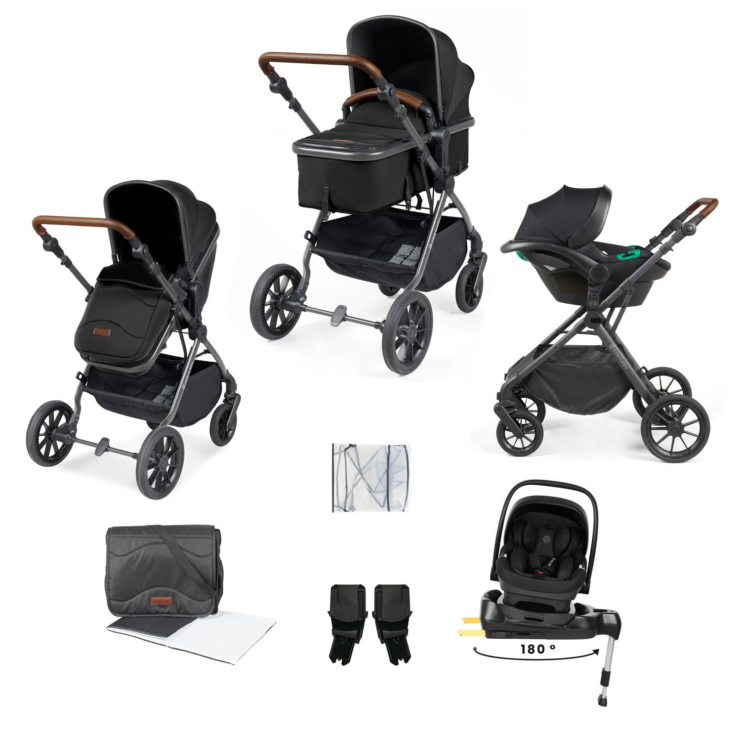Ickle Bubba Cosmo All in One Nimbus i-Size Travel System & Spin Base - Gunmetal/Black