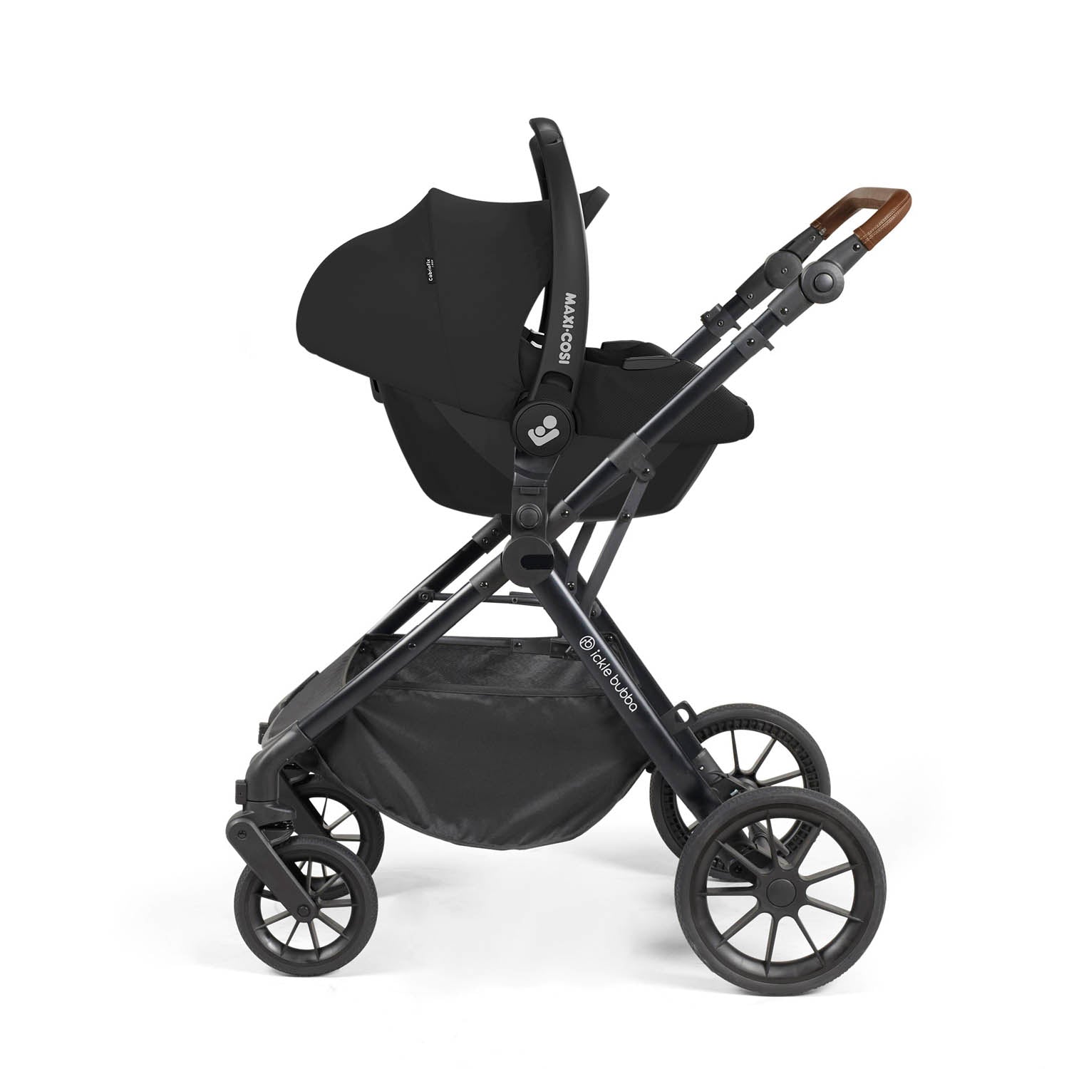 Ickle Bubba Cosmo 9 Piece Travel System with Maxi-Cosi CabrioFix i-Size Car Seat & Base - Black/Graphite Grey