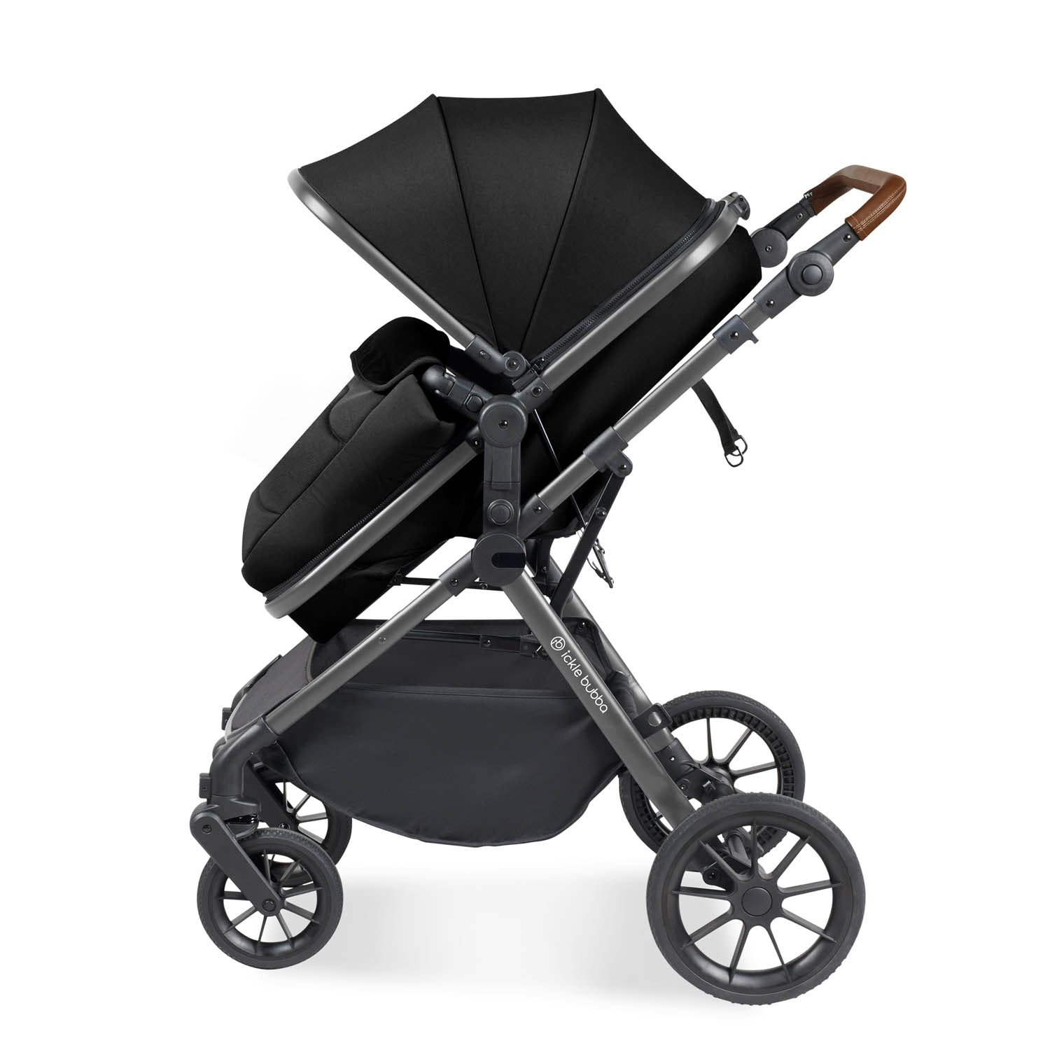 Ickle Bubba Cosmo 9 Piece Travel System with Maxi-Cosi CabrioFix i-Size Car Seat & Base - Gunmetal/Black