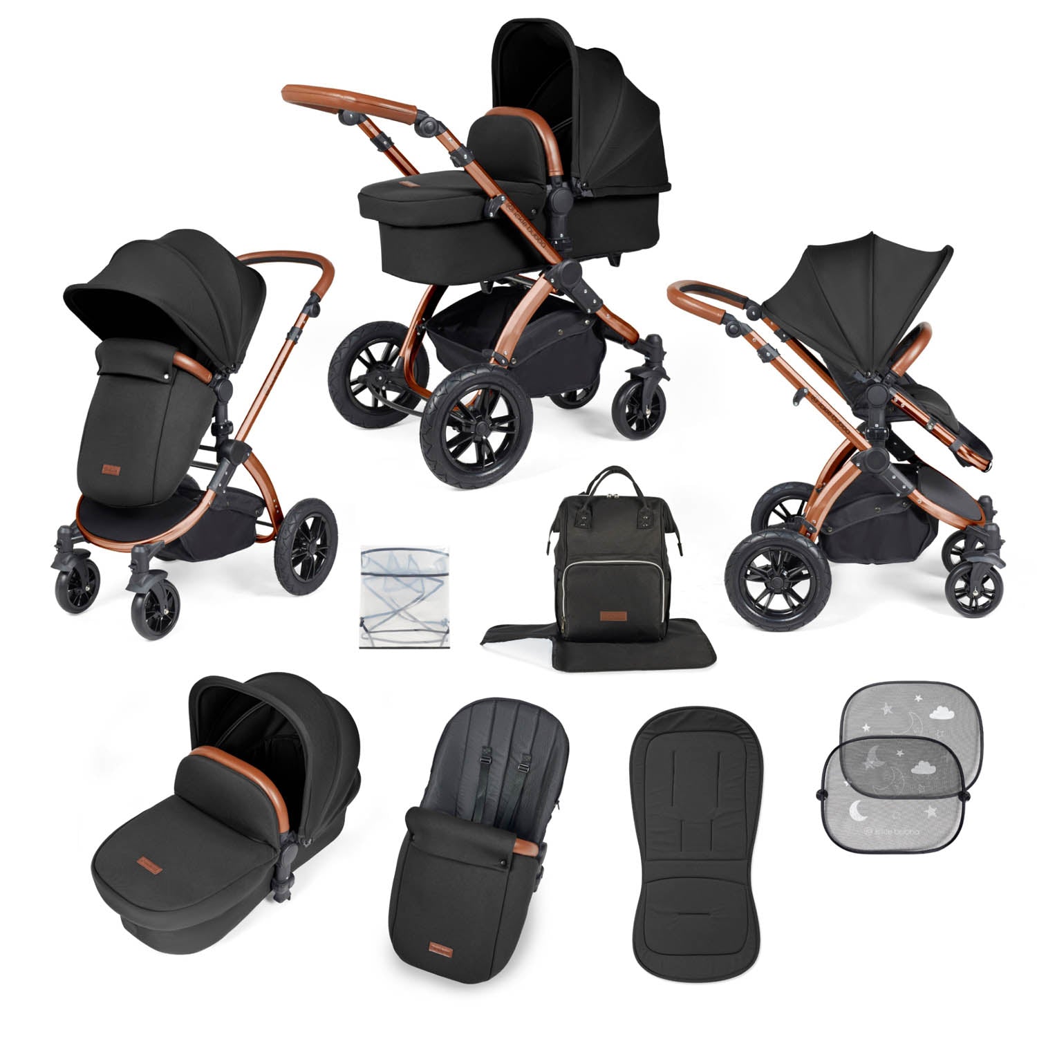 Ickle Bubba Stomp Luxe 9 Piece Pram Bundle - Bronze/Midnight/Tan