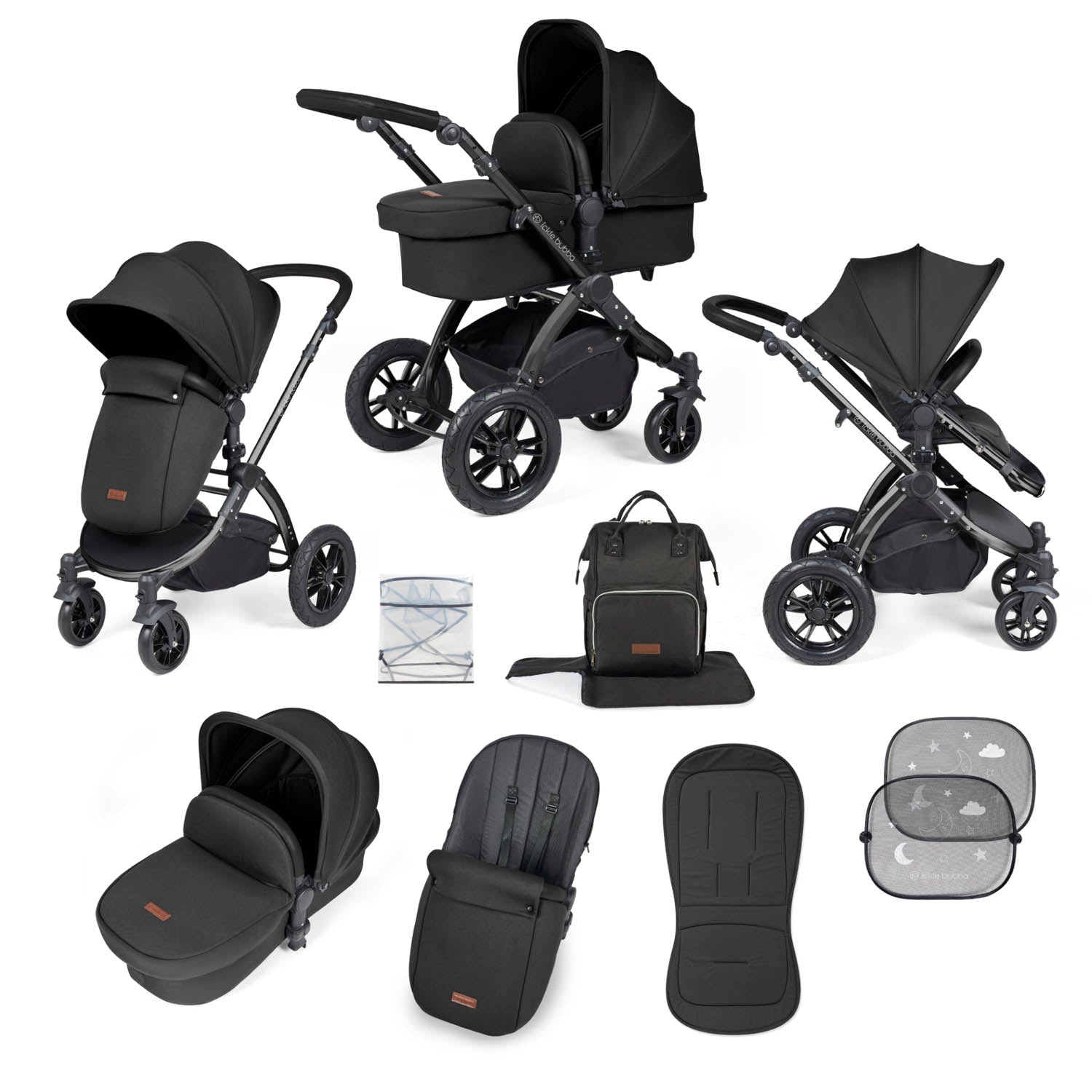 Ickle Bubba Stomp Luxe 9 Piece Pram Bundle - Black/Midnight/Black