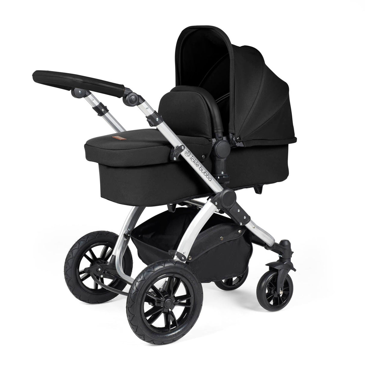 Ickle Bubba Stomp Luxe 9 Piece Pram Bundle - Silver/Midnight/Black