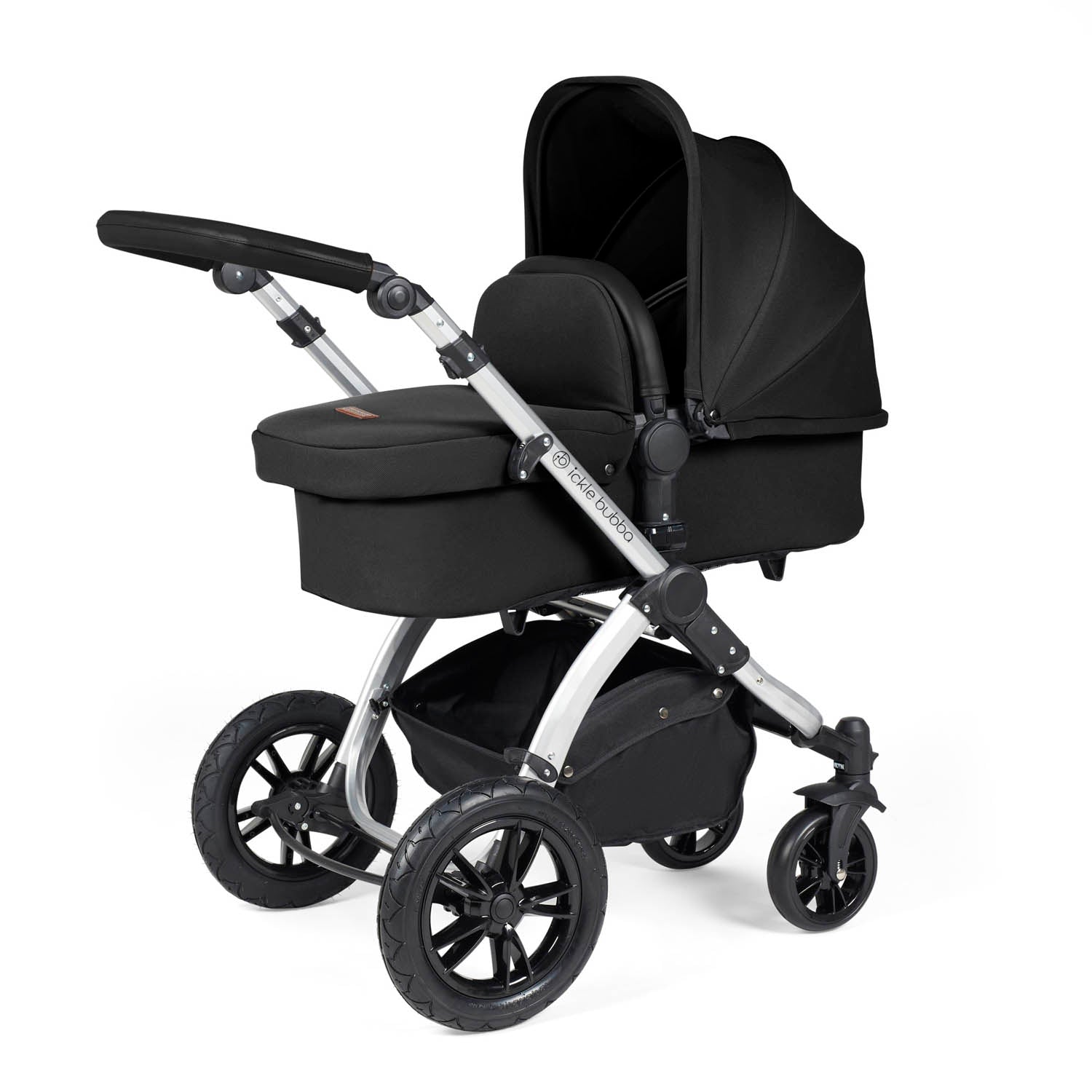 Ickle Bubba Stomp Luxe 9 Piece Pram Bundle - Silver/Midnight/Black