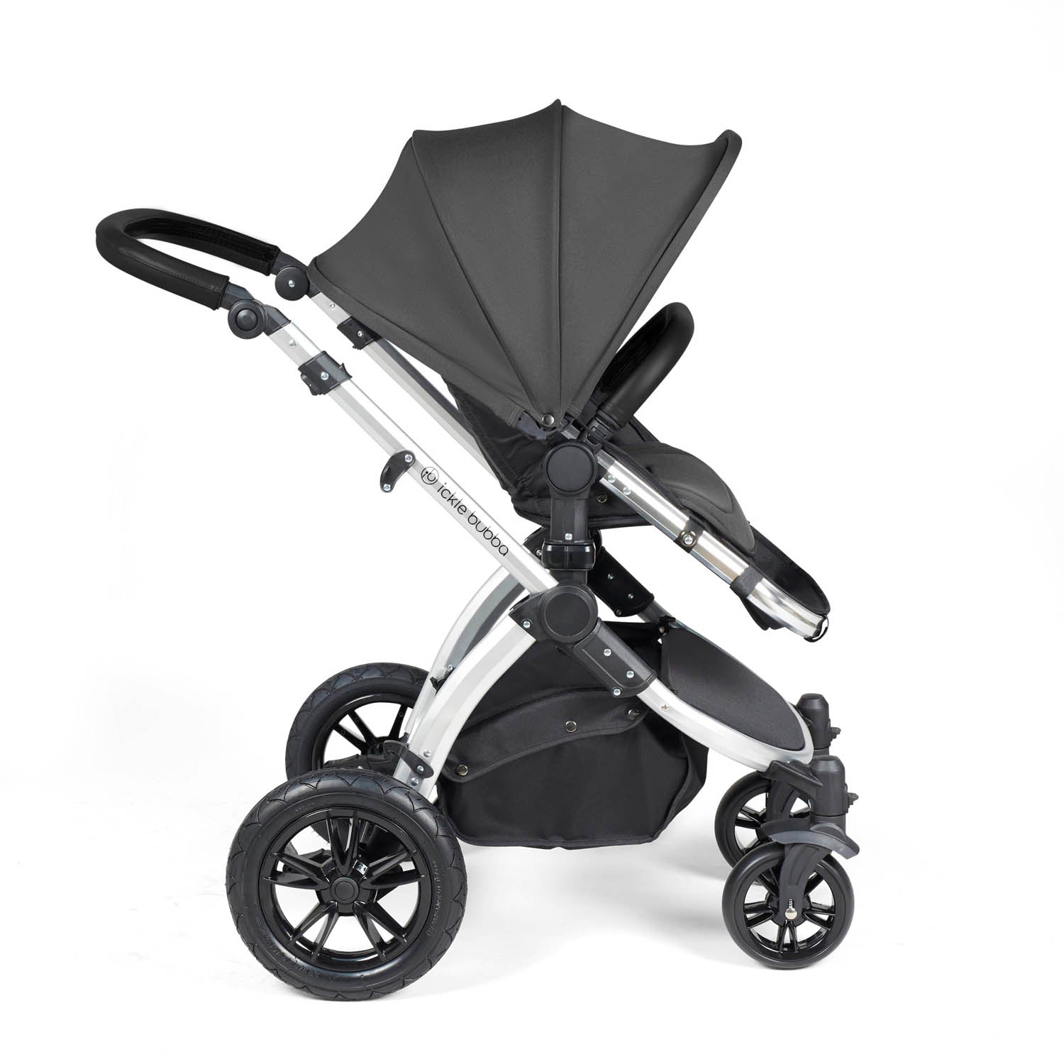 Ickle Bubba Stomp Luxe 9 Piece Pram Bundle - Silver/Charcoal Grey/Black