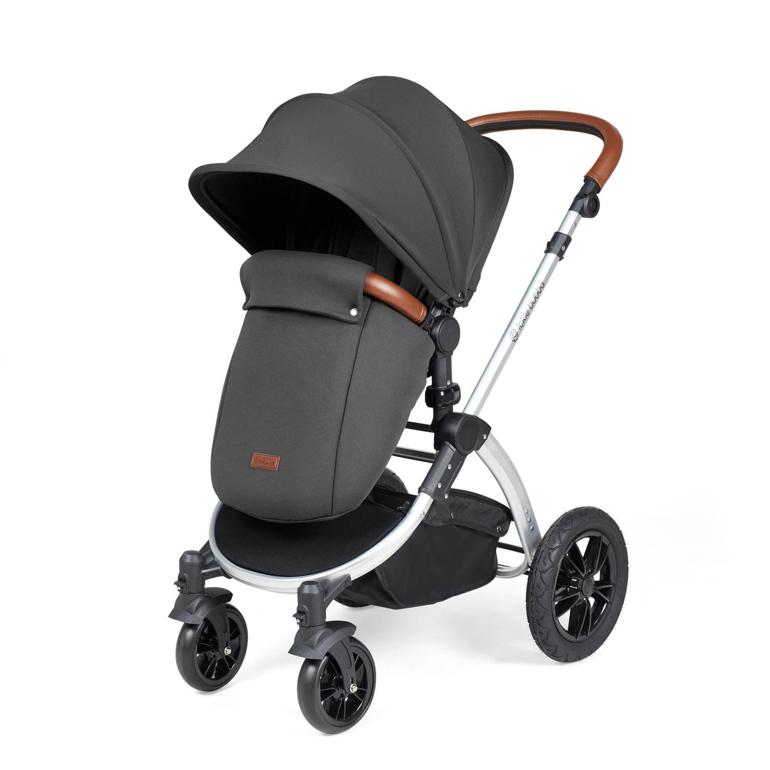 Ickle Bubba Stomp Luxe 9 Piece Pram Bundle - Silver/Charcoal Grey/Tan