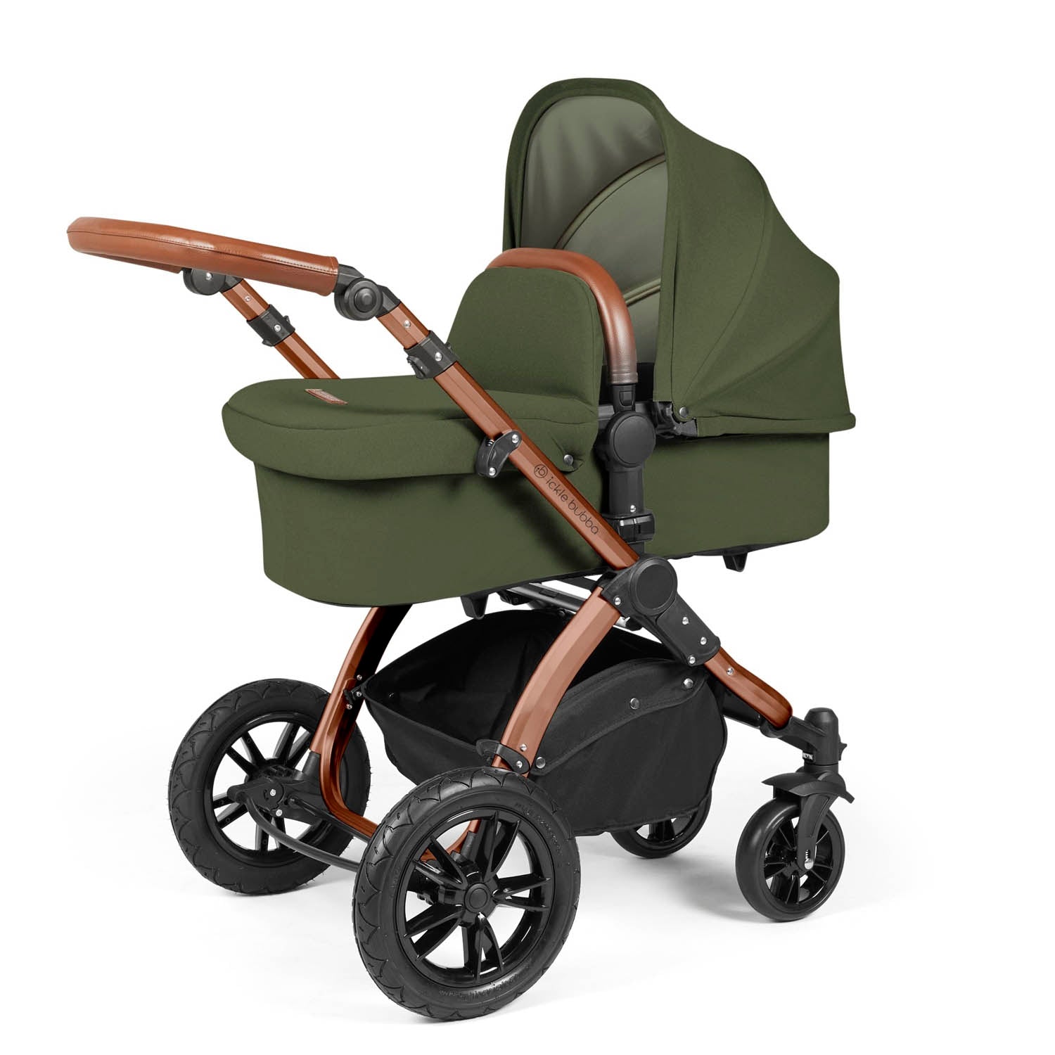 Ickle Bubba Stomp Luxe 12 Piece Travel System with i-Size Stratus Car Seat & Base - Bronze/Woodland/Tan