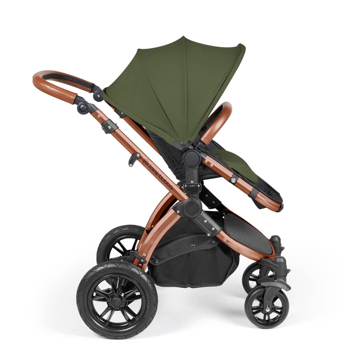Ickle Bubba Stomp Luxe 12 Piece Travel System with i-Size Stratus Car Seat & Base - Bronze/Woodland/Tan