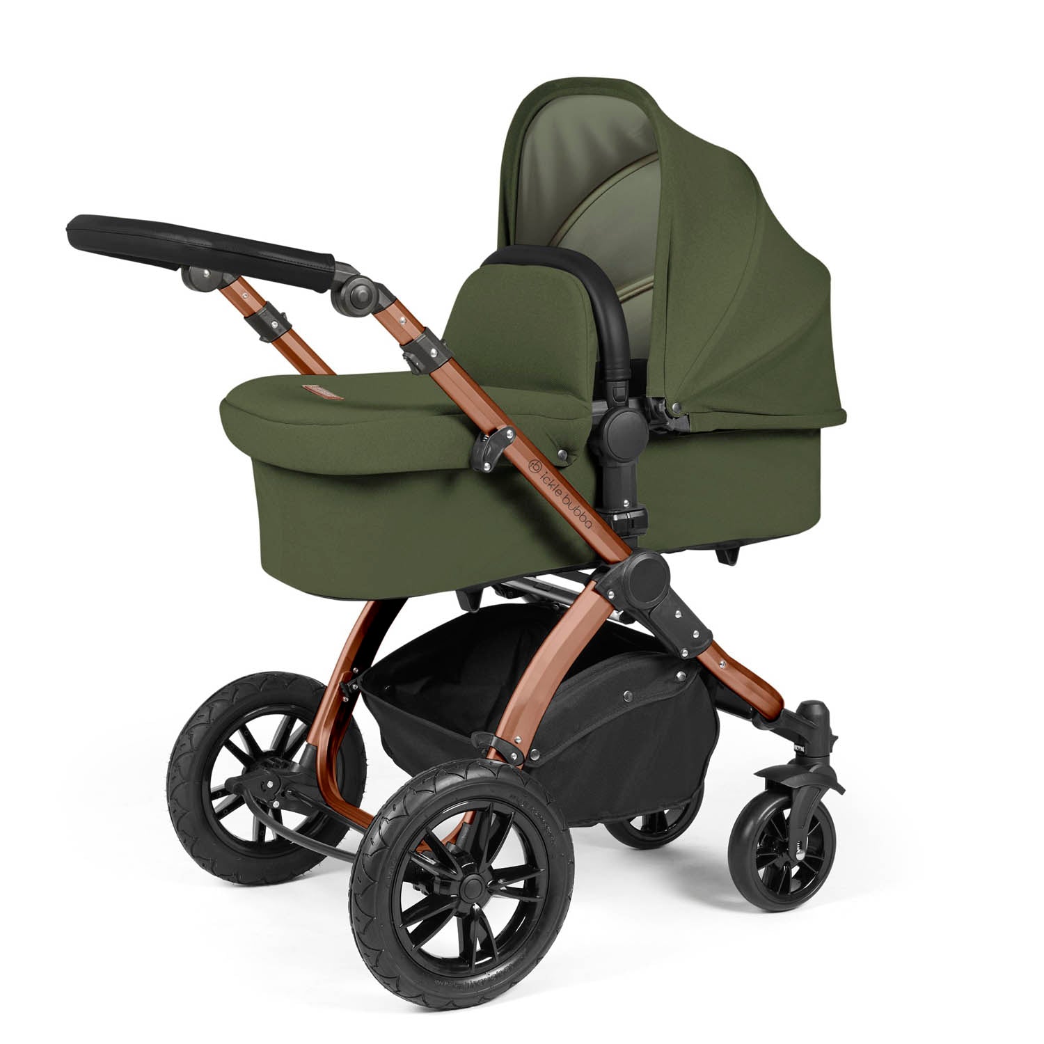 Ickle Bubba Stomp Luxe 12 Piece Travel System with i-Size Stratus Car Seat & Base - Bronze/Woodland/Black
