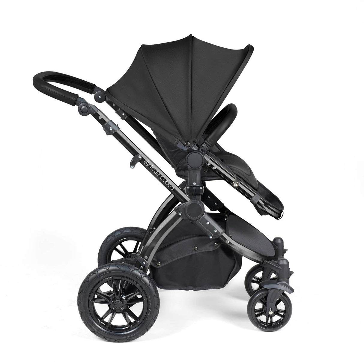 Ickle Bubba Stomp Luxe 12 Piece Travel System with i-Size Stratus Car Seat & Base - Black/Midnight/Black