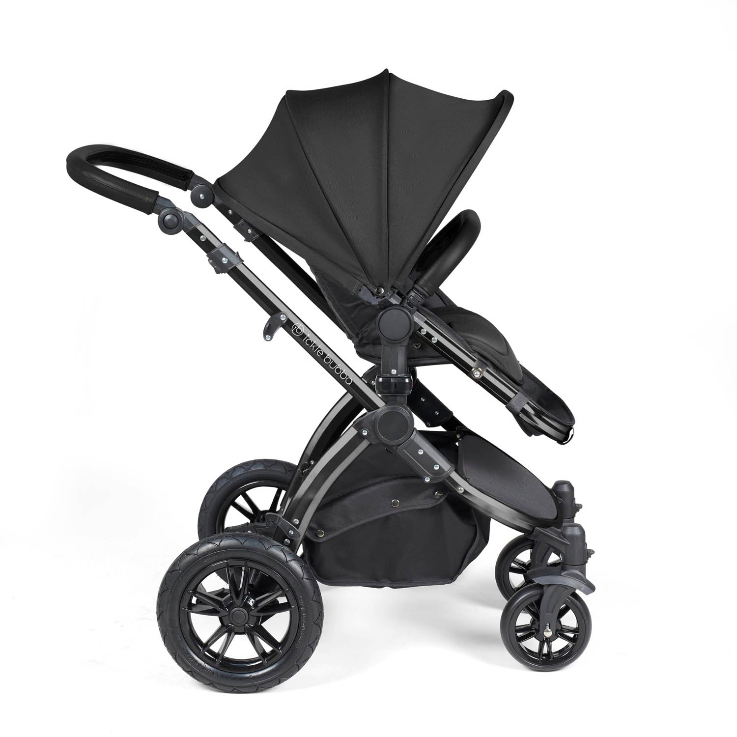 Ickle Bubba Stomp Luxe 12 Piece Travel System with i-Size Stratus Car Seat & Base - Black/Midnight/Black