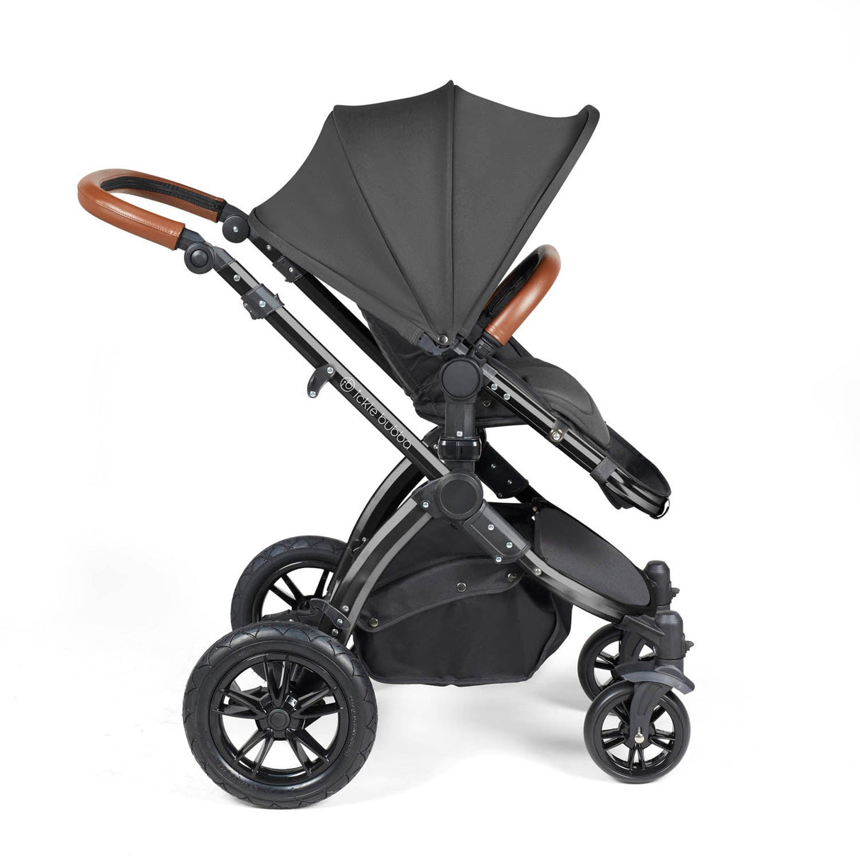 Ickle Bubba Stomp Luxe 12 Piece Travel System with i-Size Stratus Car Seat & Base - Black/Charcoal Grey/Tan