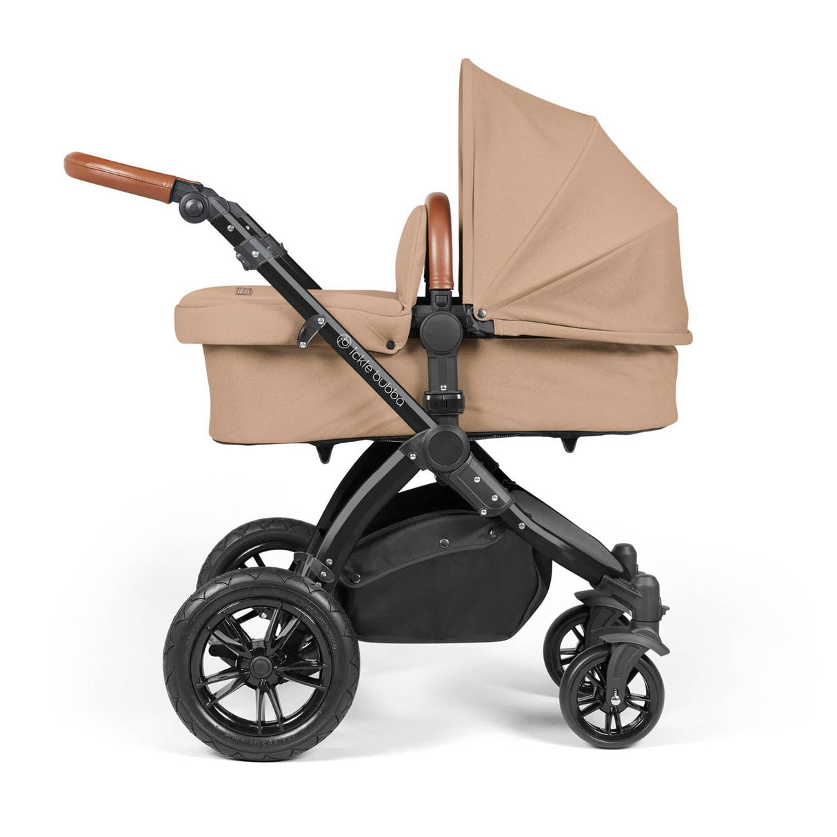 Ickle Bubba Stomp Luxe 12 Piece Travel System with i-Size Stratus Car Seat & Base - Black/Desert/Tan