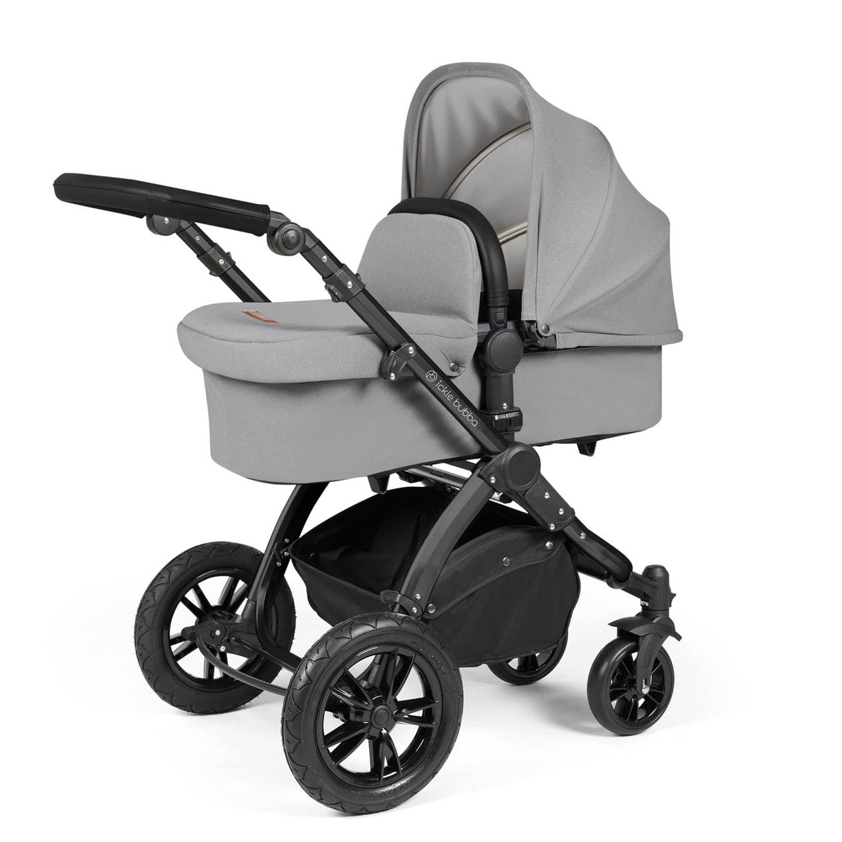 Ickle Bubba Stomp Luxe 12 Piece Travel System with i-Size Stratus Car Seat & Base - Black/Pearl Grey/Black