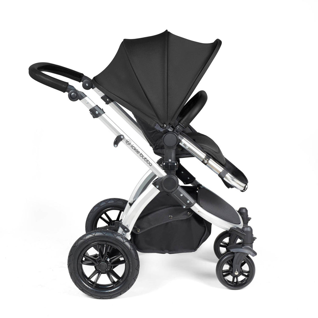 Ickle Bubba Stomp Luxe 12 Piece Travel System with i-Size Stratus Car Seat & Base - Silver/Midnight/Black