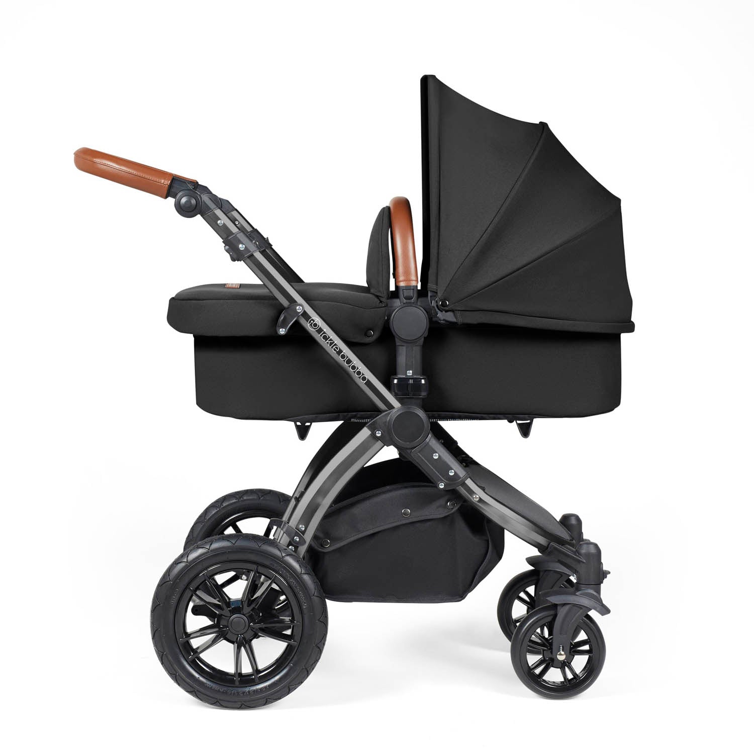 Ickle Bubba Stomp Luxe 12 Piece Travel System with i-Size Nimbus Car Seat & Spin Base - Black/Midnight/Tan