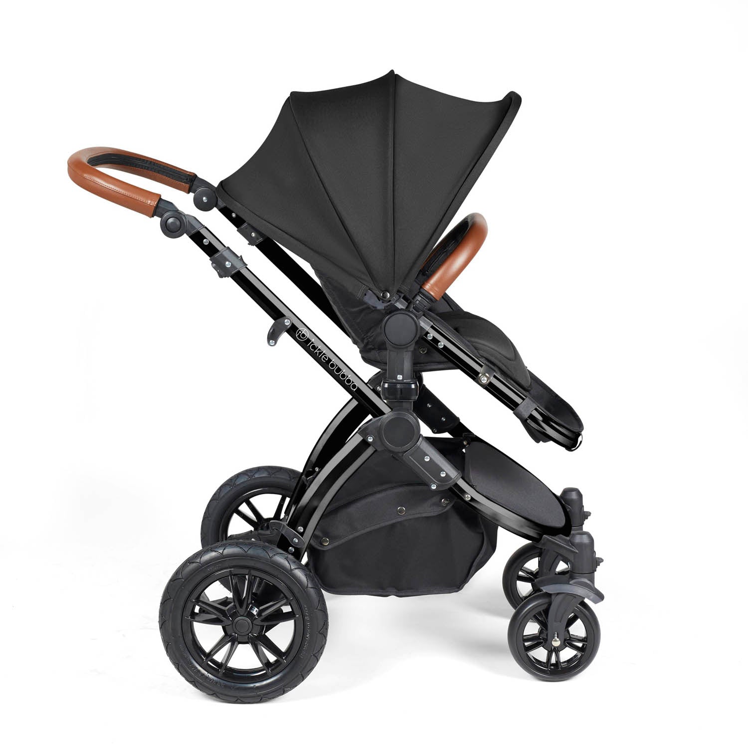 Ickle Bubba Stomp Luxe 12 Piece Travel System with i-Size Nimbus Car Seat & Spin Base - Black/Midnight/Tan