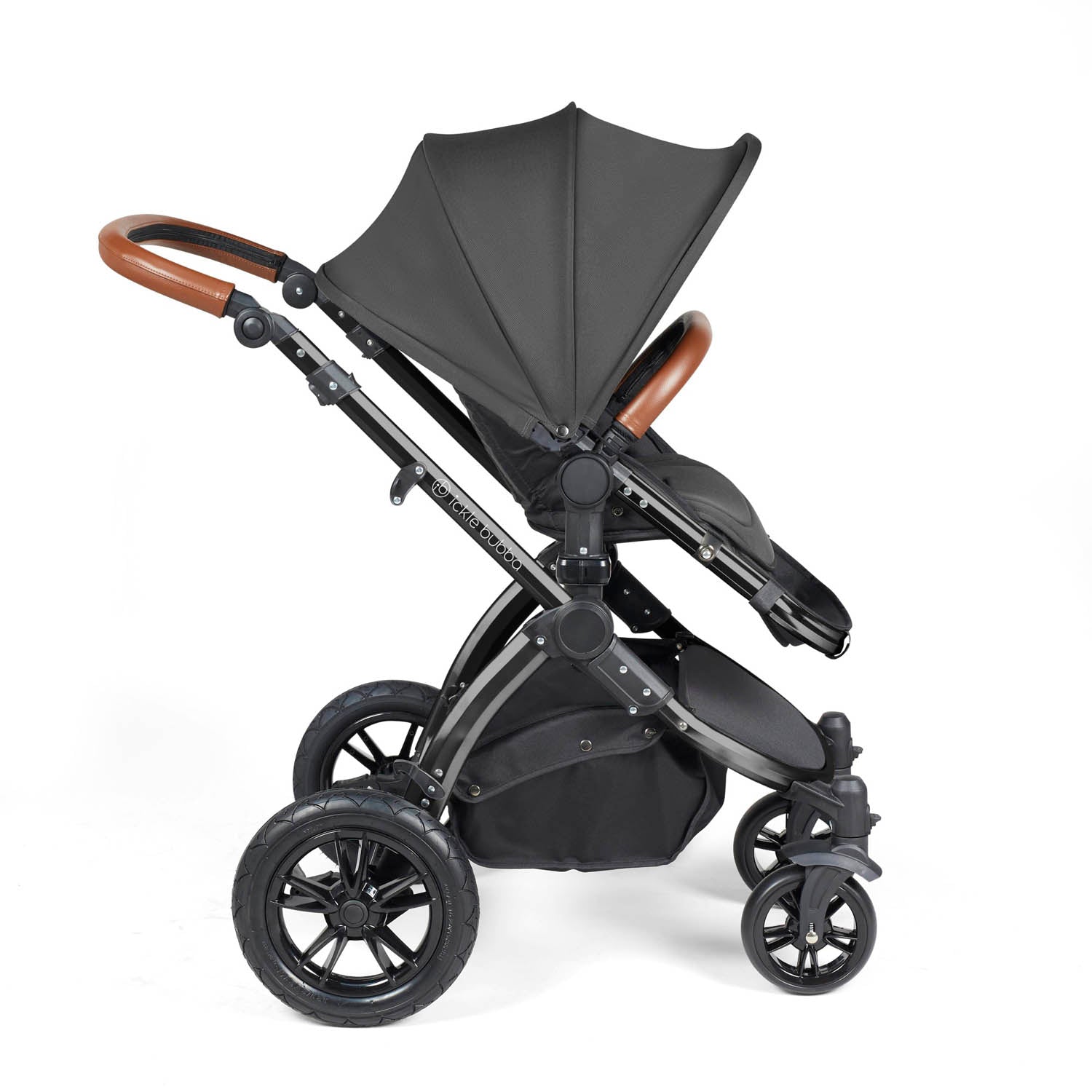 Ickle Bubba Stomp Luxe 12 Piece Travel System with i-Size Nimbus Car Seat & Spin Base - Black/Charcoal Grey/Tan