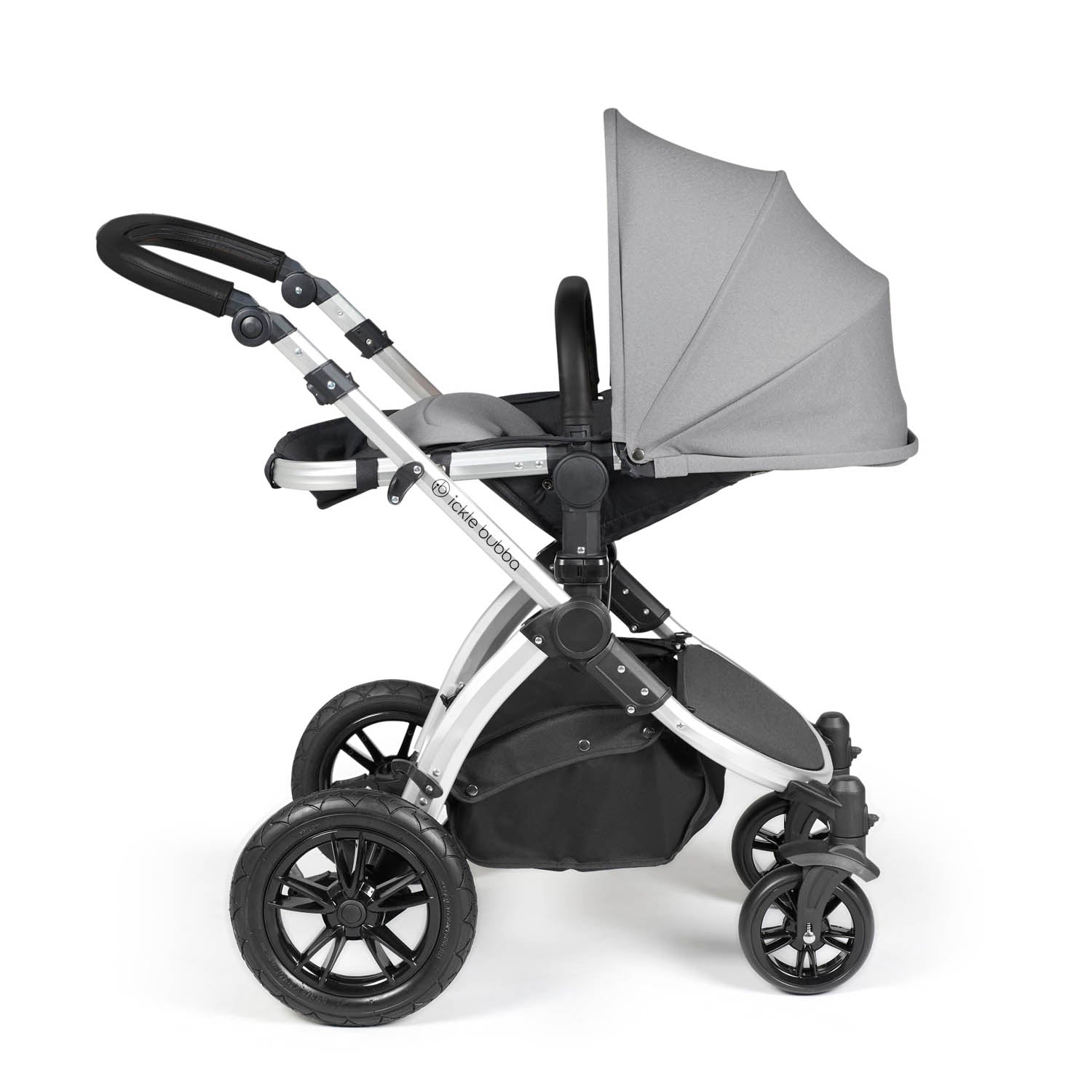 Ickle Bubba Stomp Luxe 12 Piece Travel System with i-Size Nimbus Car Seat & Spin Base - Silver/Pearl Grey/Black