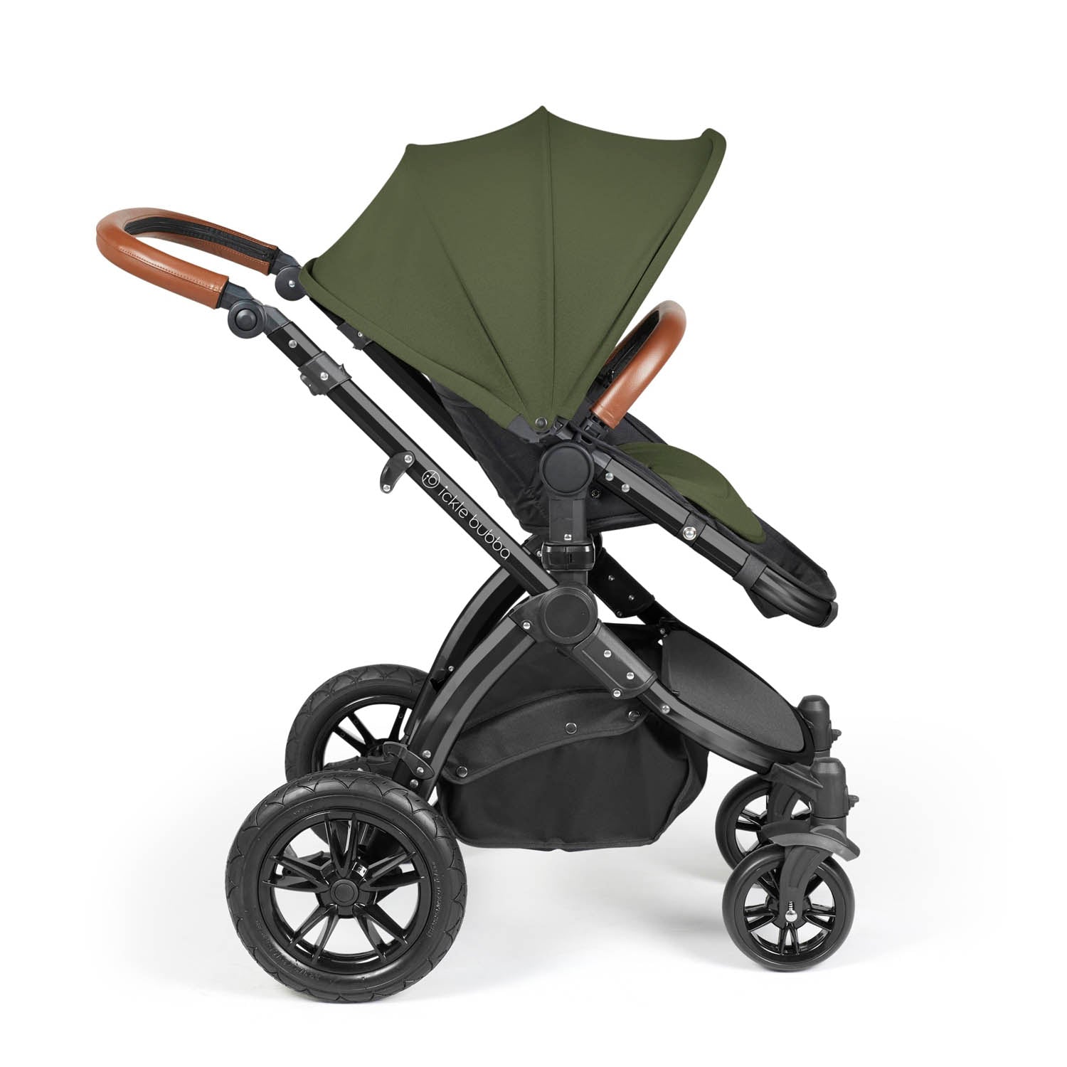 Ickle Bubba Stomp Luxe 12 Piece Travel System with Maxi-Cosi Cabriofix i-Size & Base - Black/Woodland/Tan