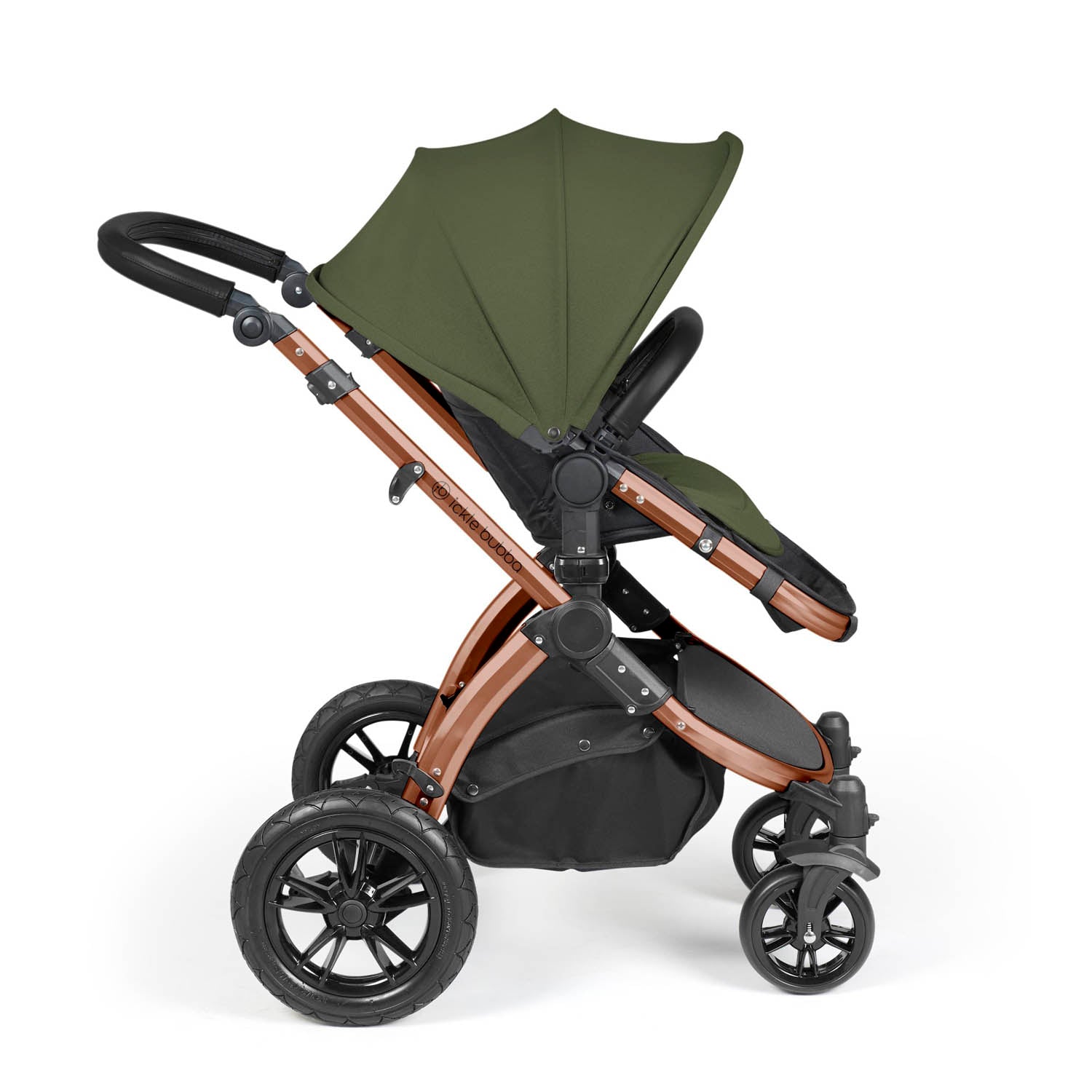 Ickle Bubba Stomp Luxe 12 Piece Travel System with Maxi-Cosi Cabriofix i-Size & Base - Bronze/Woodland/Black