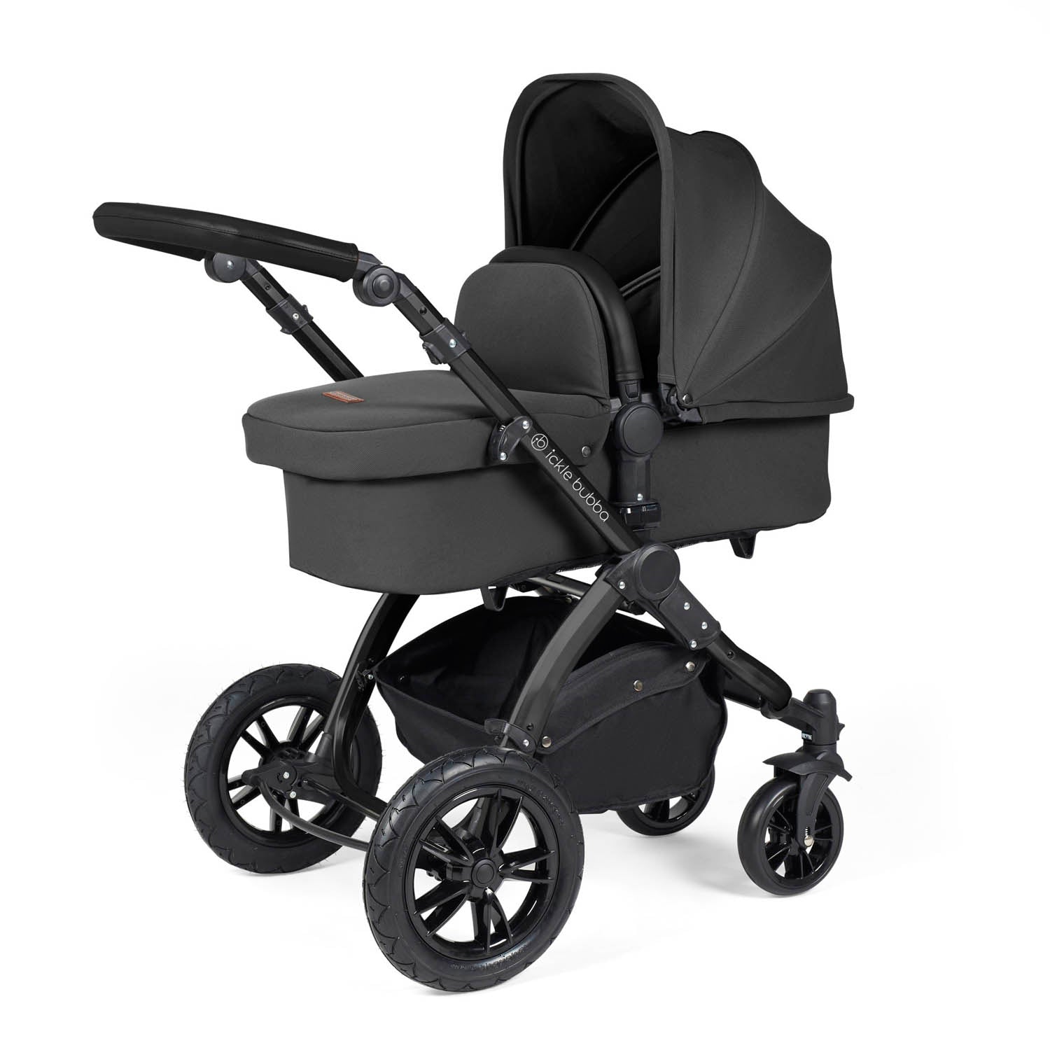 Ickle Bubba Stomp Luxe 12 Piece Travel System with Maxi-Cosi Cabriofix i-Size & Base - Black/Charcoal Grey/Black