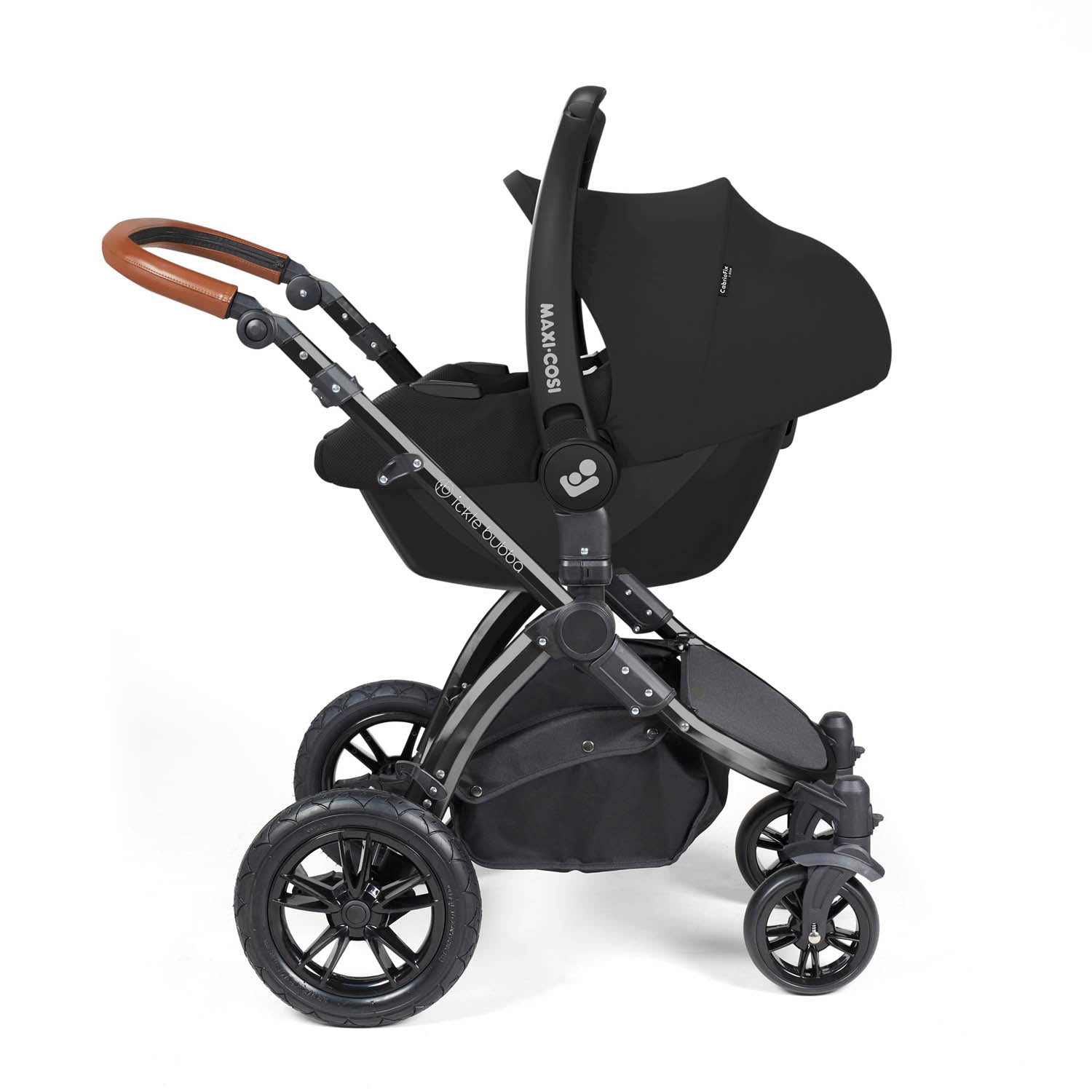 Ickle Bubba Stomp Luxe 12 Piece Travel System with Maxi-Cosi Cabriofix i-Size & Base - Black/Desert/Tan