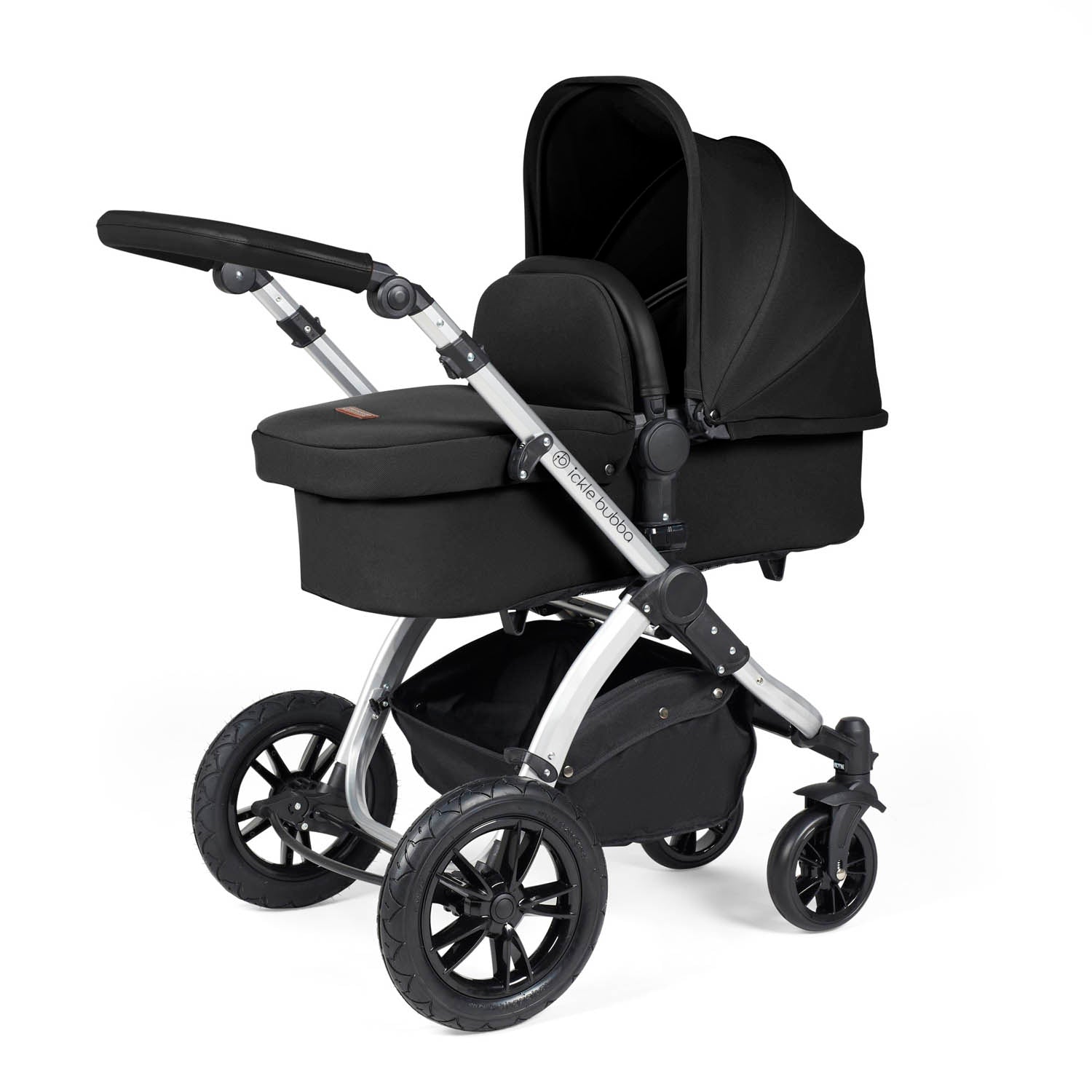 Ickle Bubba Stomp Luxe 12 Piece Travel System with Maxi-Cosi Cabriofix i-Size & Base - Silver/Midnight/Black