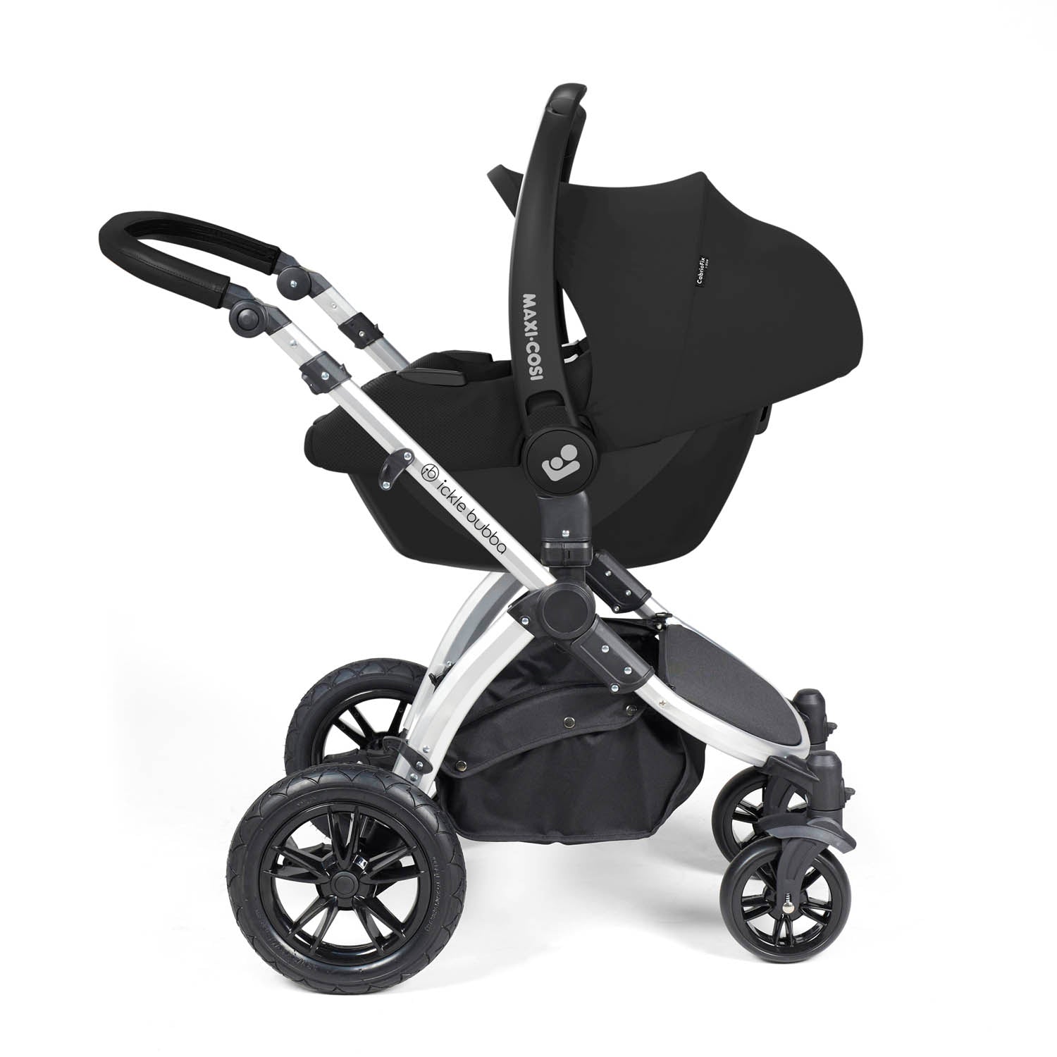 Ickle Bubba Stomp Luxe 12 Piece Travel System with Maxi-Cosi Cabriofix i-Size & Base - Silver/Midnight/Black