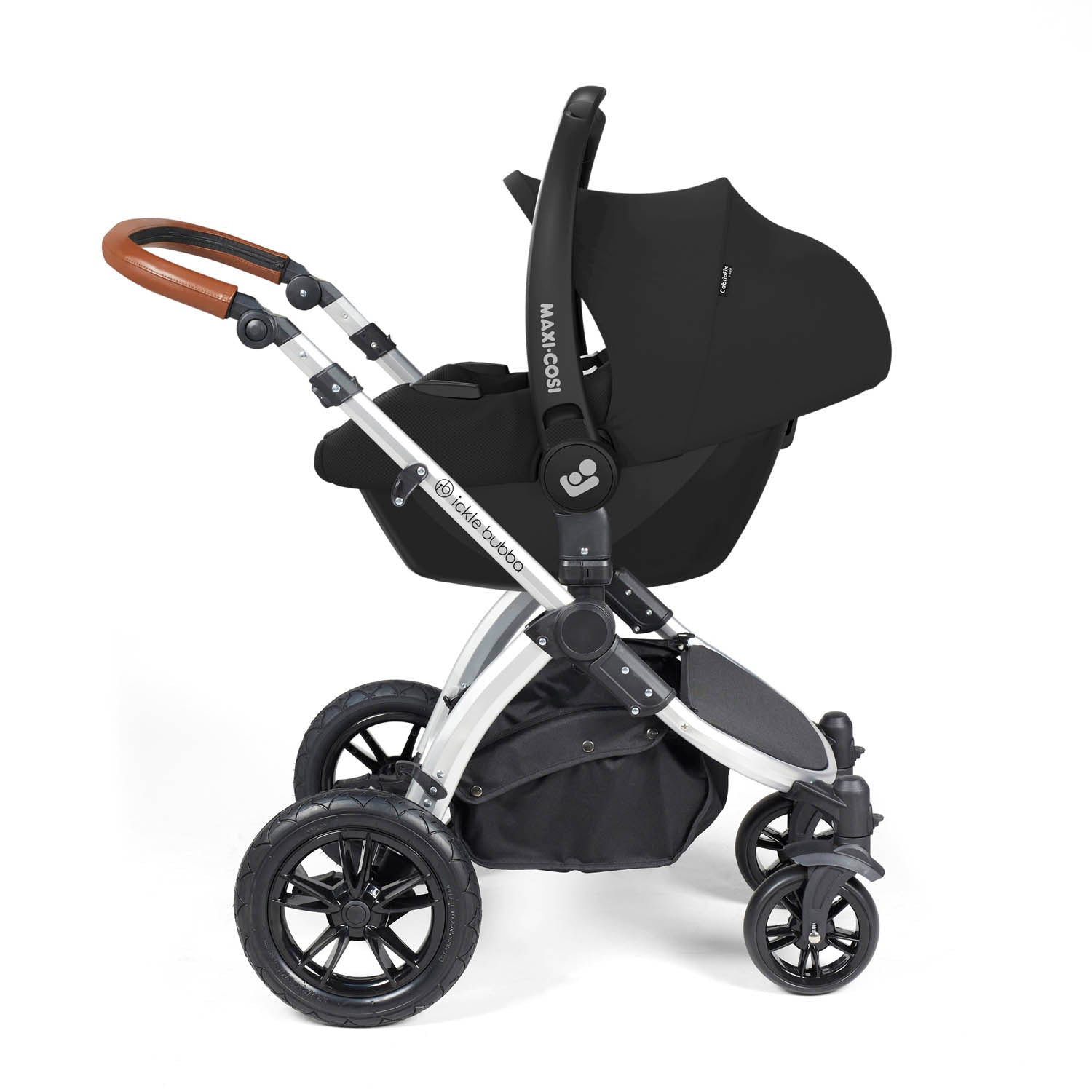 Ickle Bubba Stomp Luxe 12 Piece Travel System with Maxi-Cosi Cabriofix i-Size & Base - Silver/Midnight/Tan