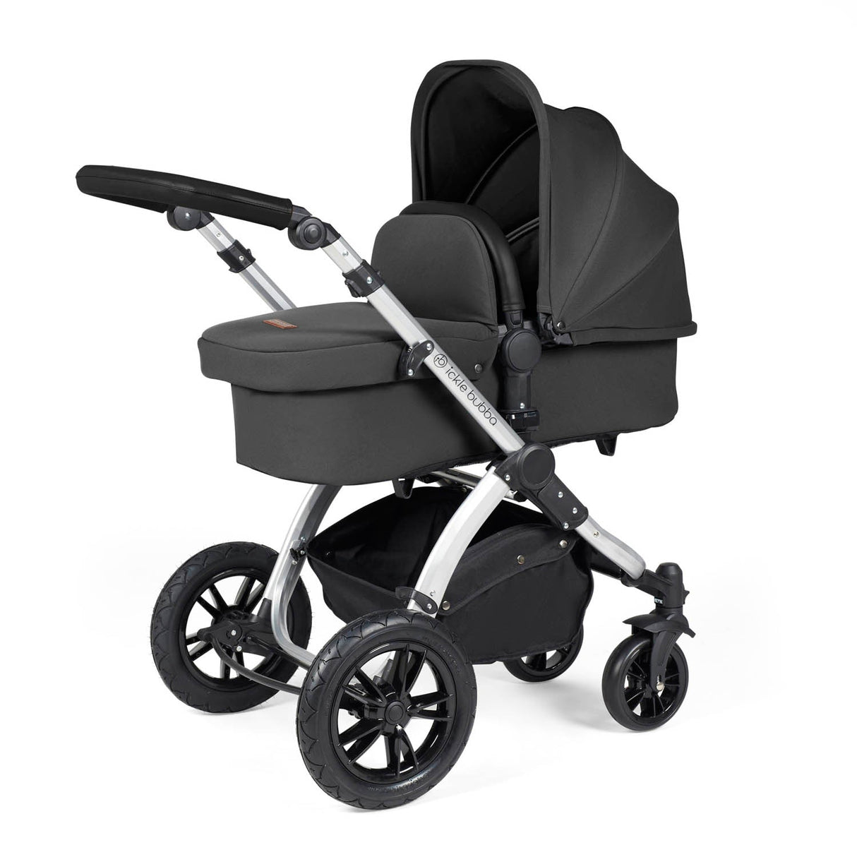 Ickle Bubba Stomp Luxe 12 Piece Travel System with Maxi-Cosi Cabriofix i-Size & Base - Silver/Charcoal Grey/Black
