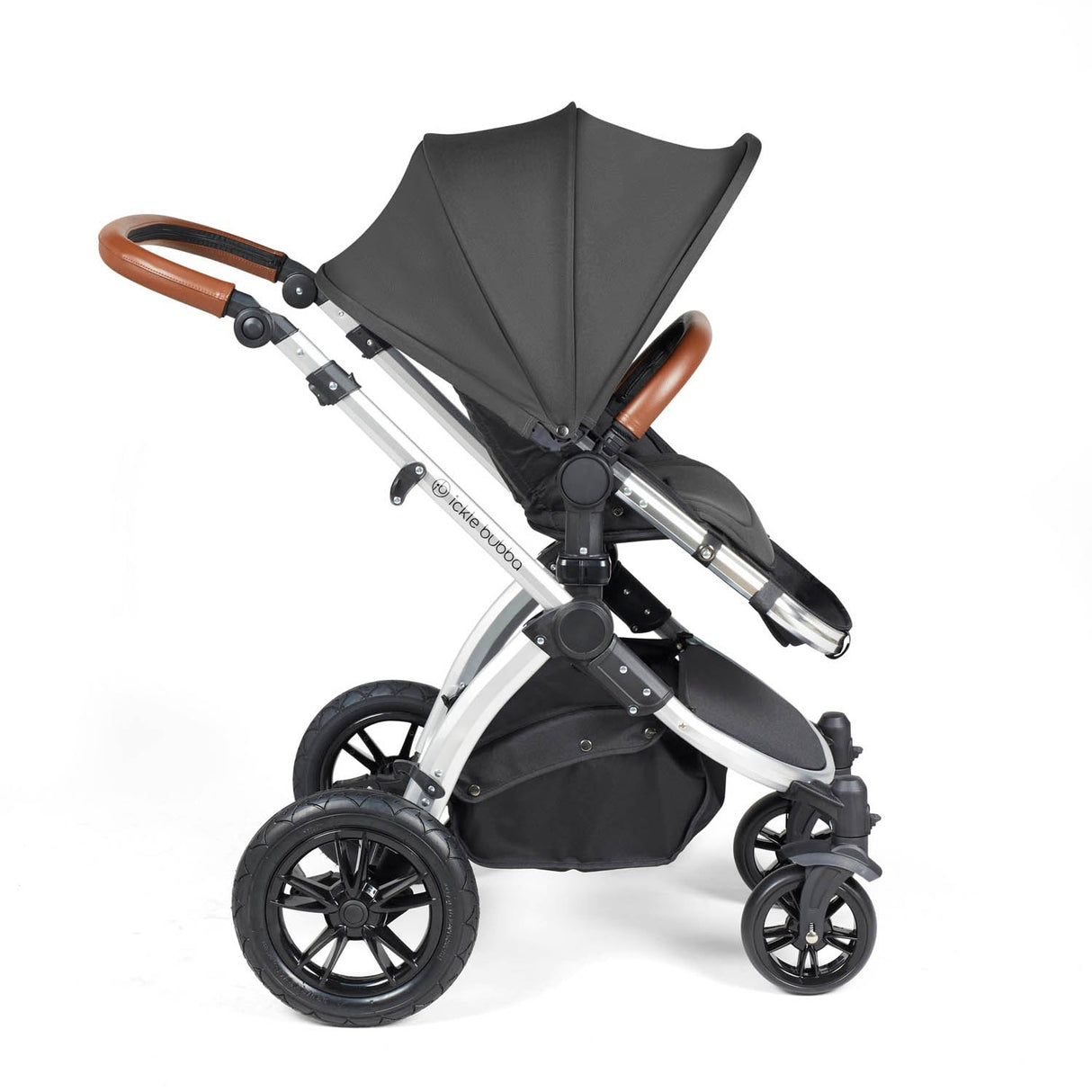 Ickle Bubba Stomp Luxe 12 Piece Travel System with Maxi-Cosi Cabriofix i-Size & Base - Silver/Charcoal Grey/Tan