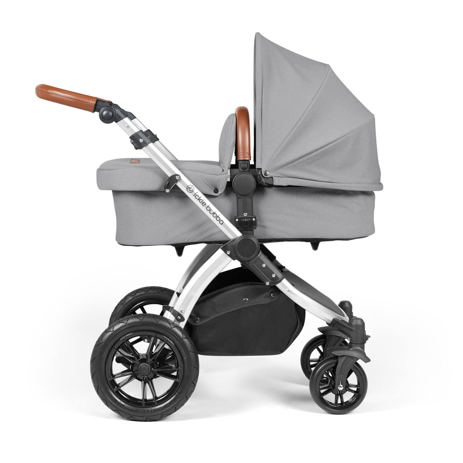 Ickle Bubba Stomp Luxe 12 Piece Travel System with Maxi-Cosi Cabriofix i-Size & Base - Silver/Pearl Grey/Tan