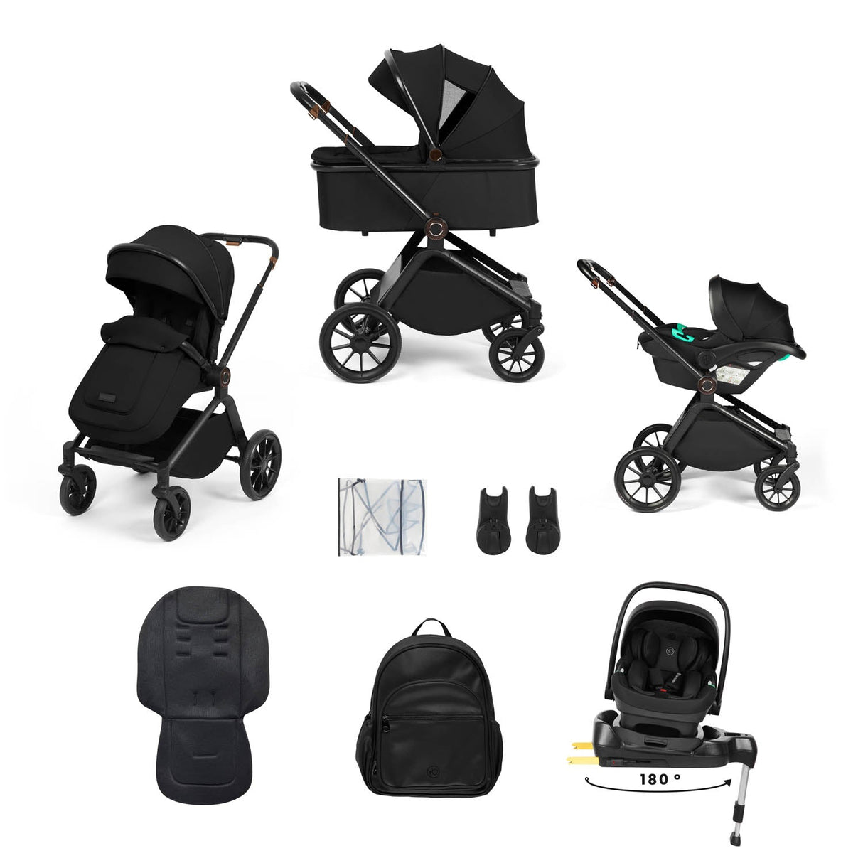 Ickle Bubba Altima 12 Piece Travel System with i-Size Nimbus Car Seat & Spin Base - Black