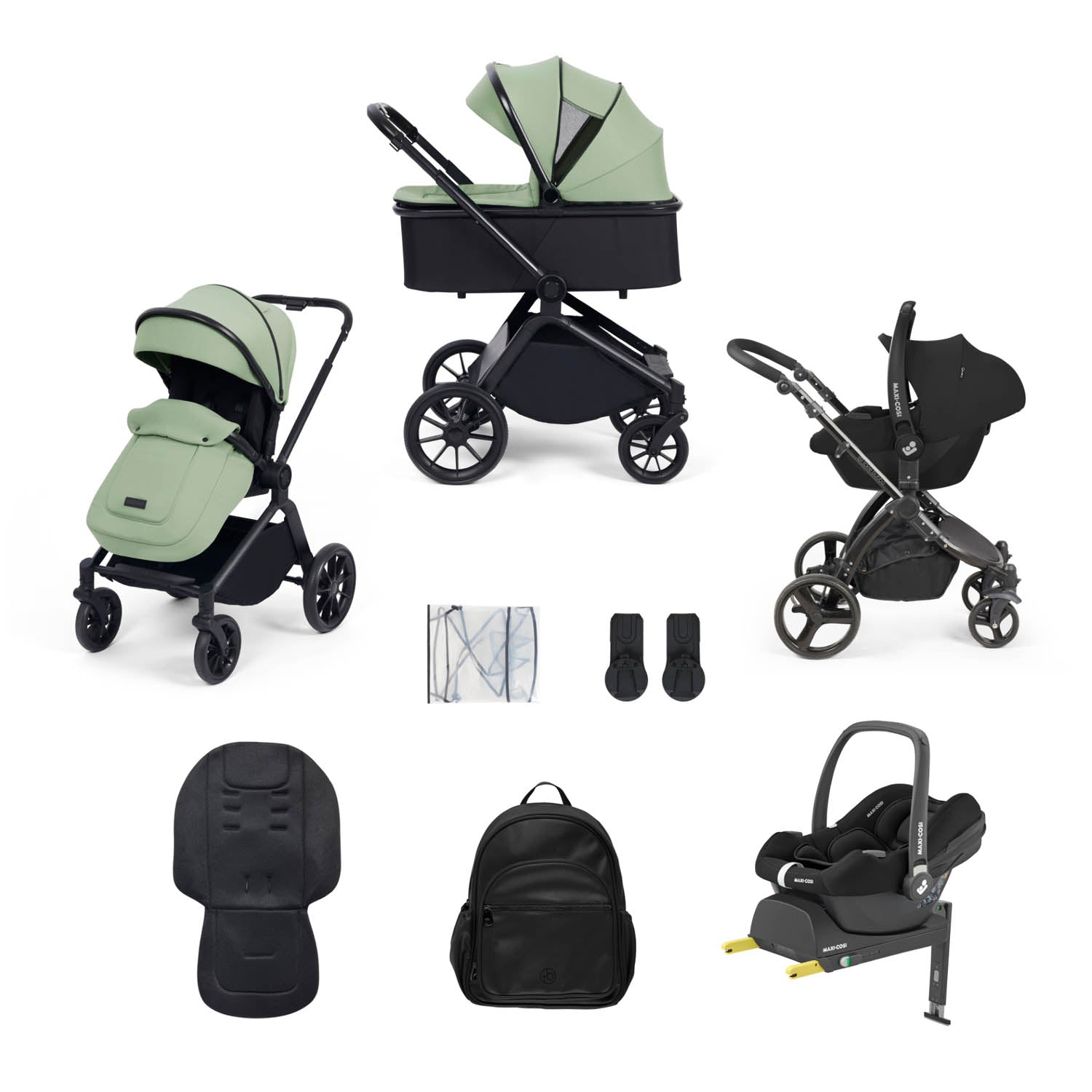 Ickle Bubba Altima 12 Piece Travel System with Maxi-Cosi CabrioFix i-Size Car Seat & Base - Sage Green