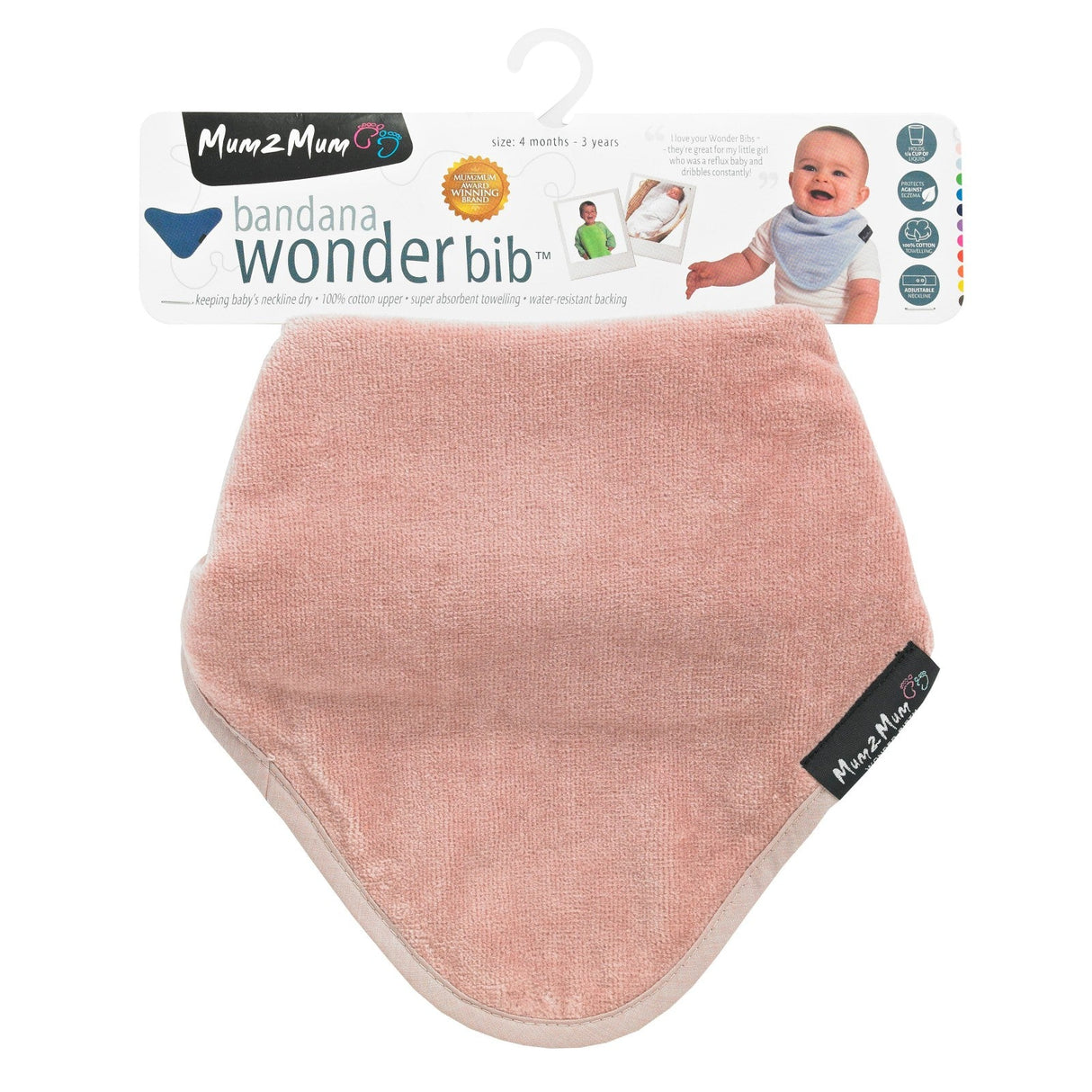 Mum 2 Mum Bandana Style Wonder Bib - Dusty Pink