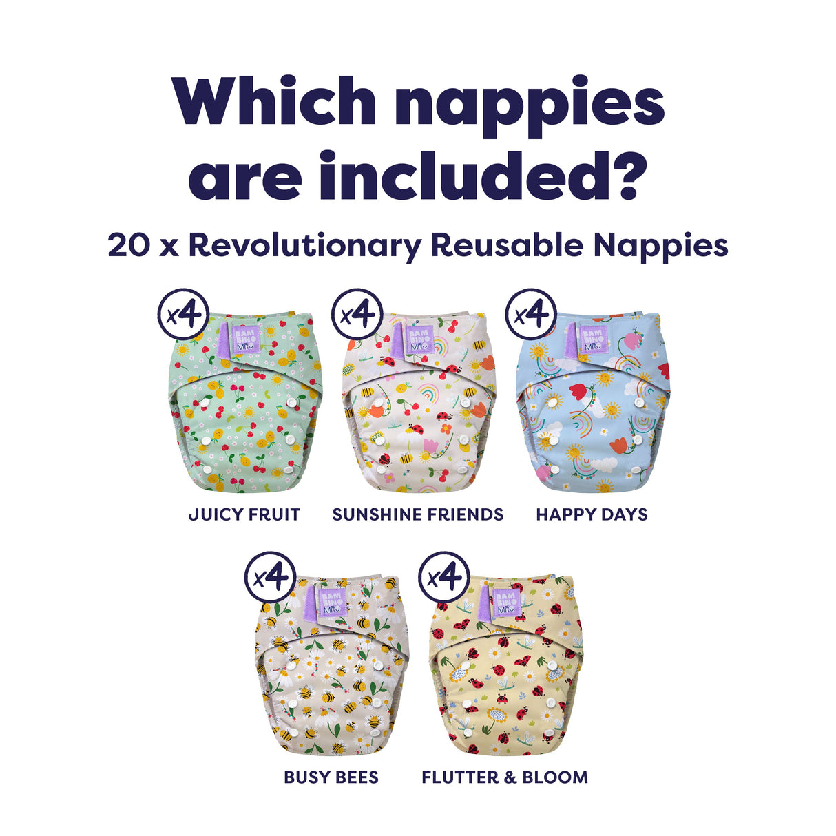 The Everything Reusable Nappy Bundle in Garden Party