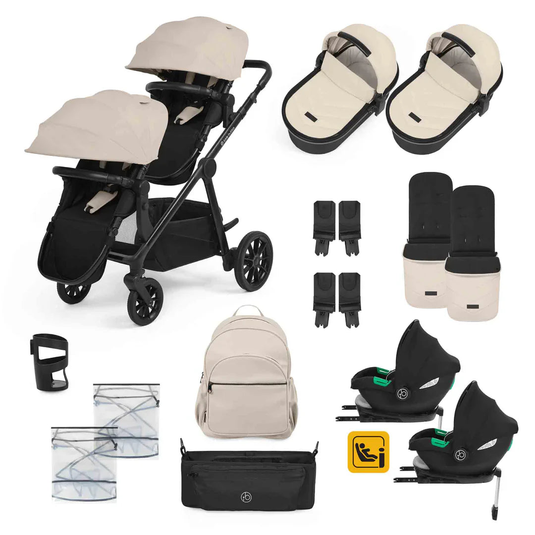Ickle Bubba Virgo Twin 18 Piece Travel System with Cirrus i-Size Car Seat & Base - Stone