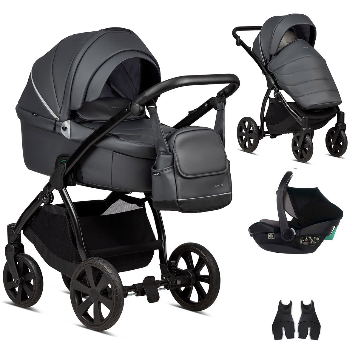 Noordi Fjordi V1 Leather 3-in-1 Travel System – Eco-Leather Pram with ThermoCot™ & i-Size Car Seat