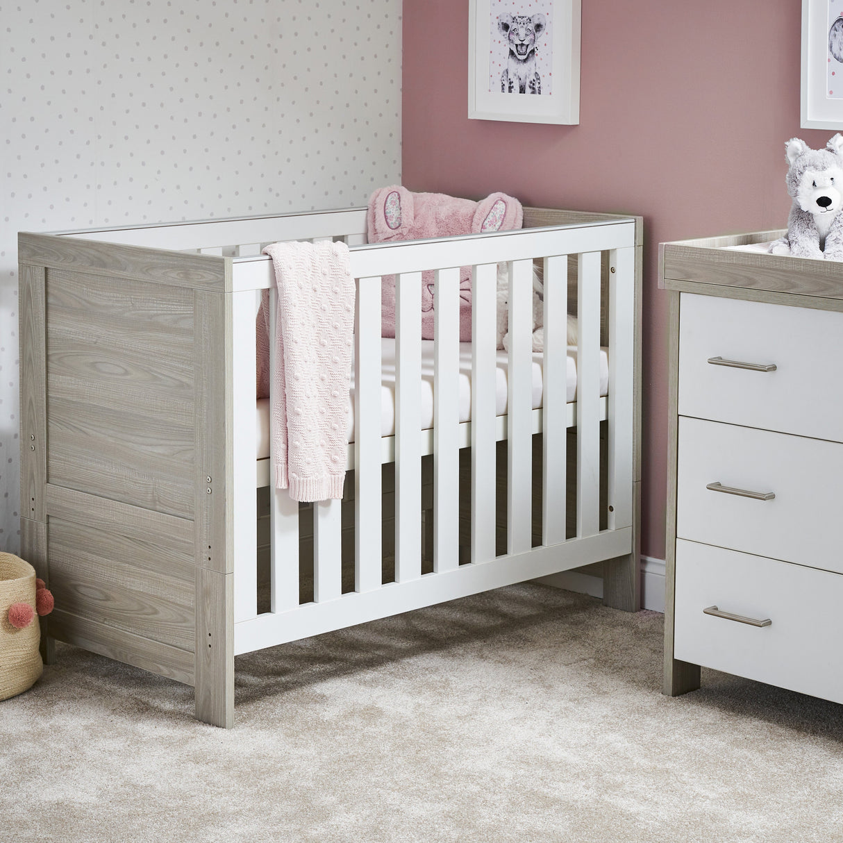 Obaby Nika Mini 3 Piece Room Set - Grey Wash & White