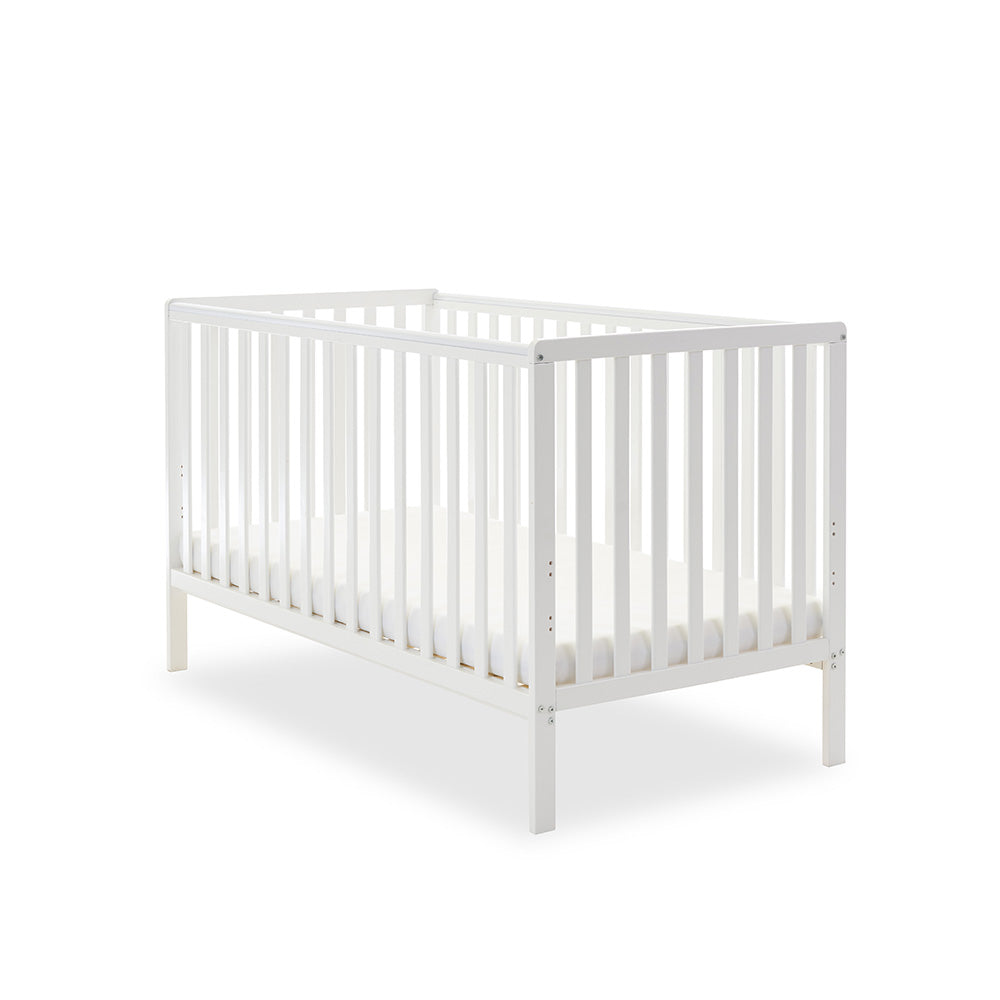 Obaby Bantam Cot Bed, Under Drawer + Fibre Mattress - White