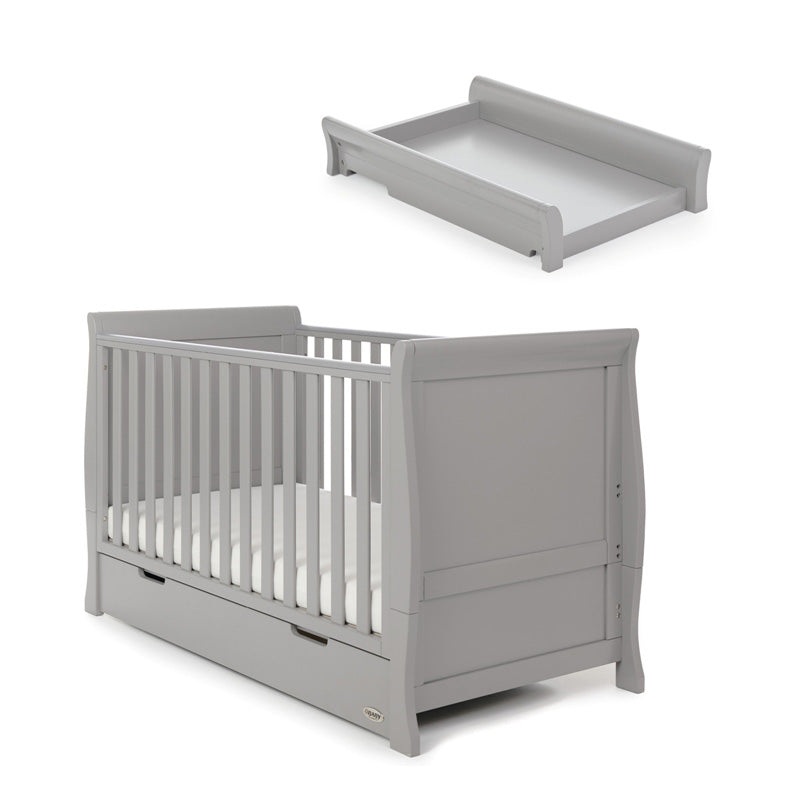 Obaby Stamford Classic Cot Bed + Cot Top Changer - Warm Grey