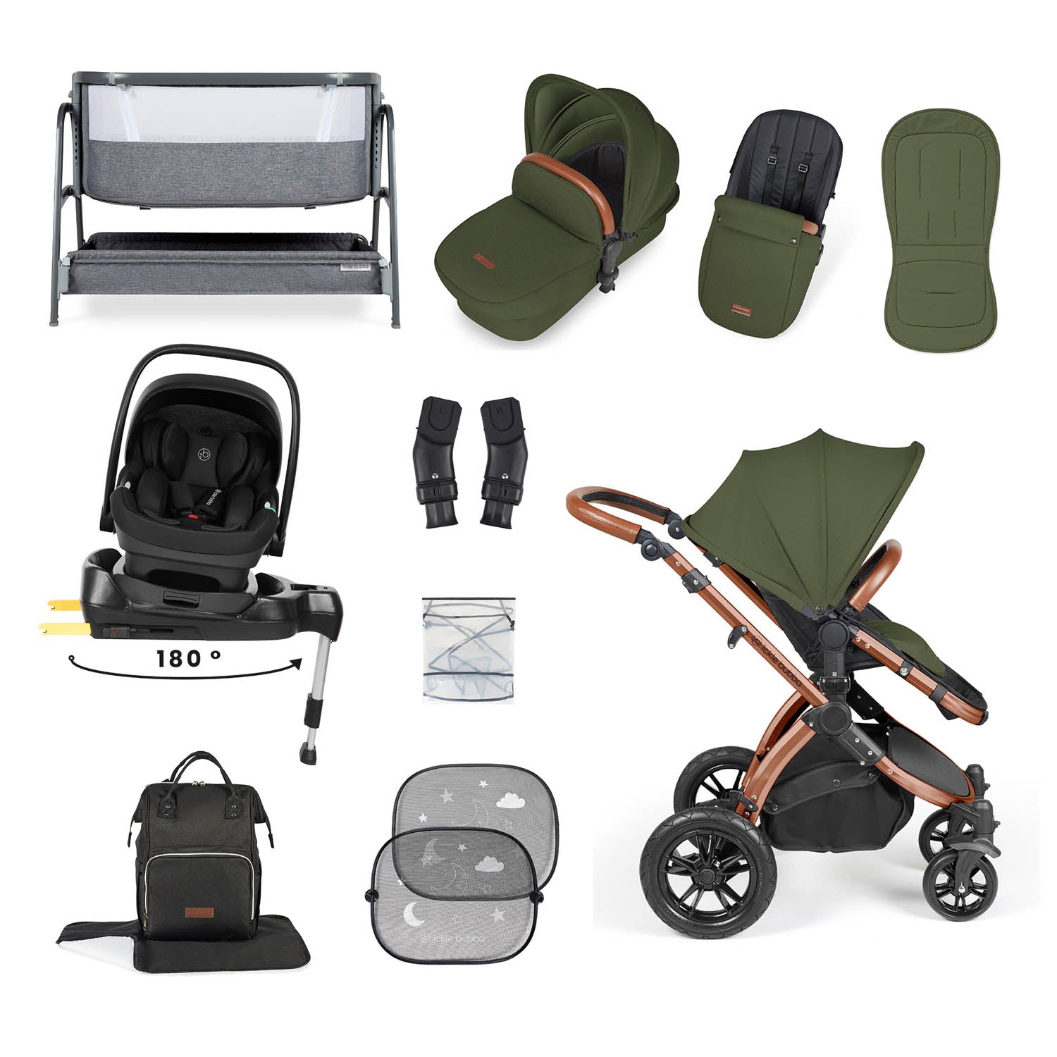 Ickle Bubba Stomp Luxe 14 Piece Nimbus 180° Spin Travel & Home Bundle - Bronze/Woodland/Tan