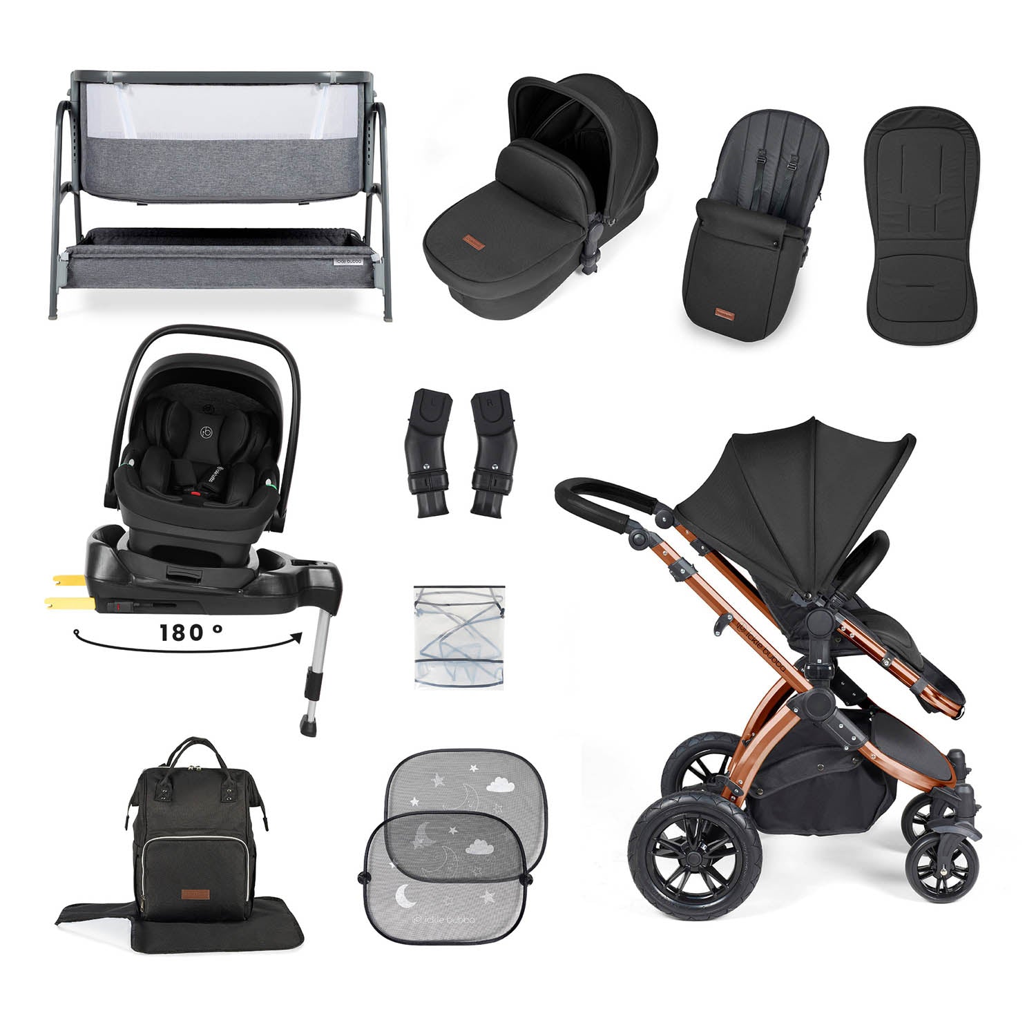Ickle Bubba Stomp Luxe 14 Piece Nimbus 180° Spin Travel & Home Bundle - Bronze/Midnight/Black