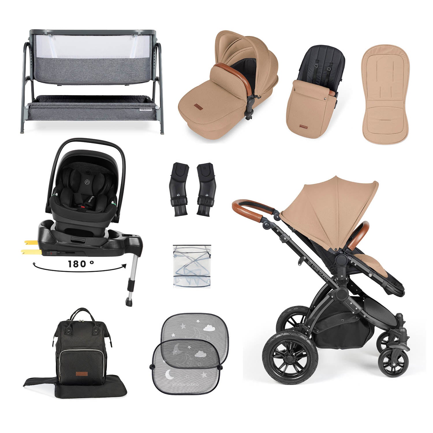Ickle Bubba Stomp Luxe 14 Piece Nimbus 180° Spin Travel & Home Bundle - Black/Desert/Tan