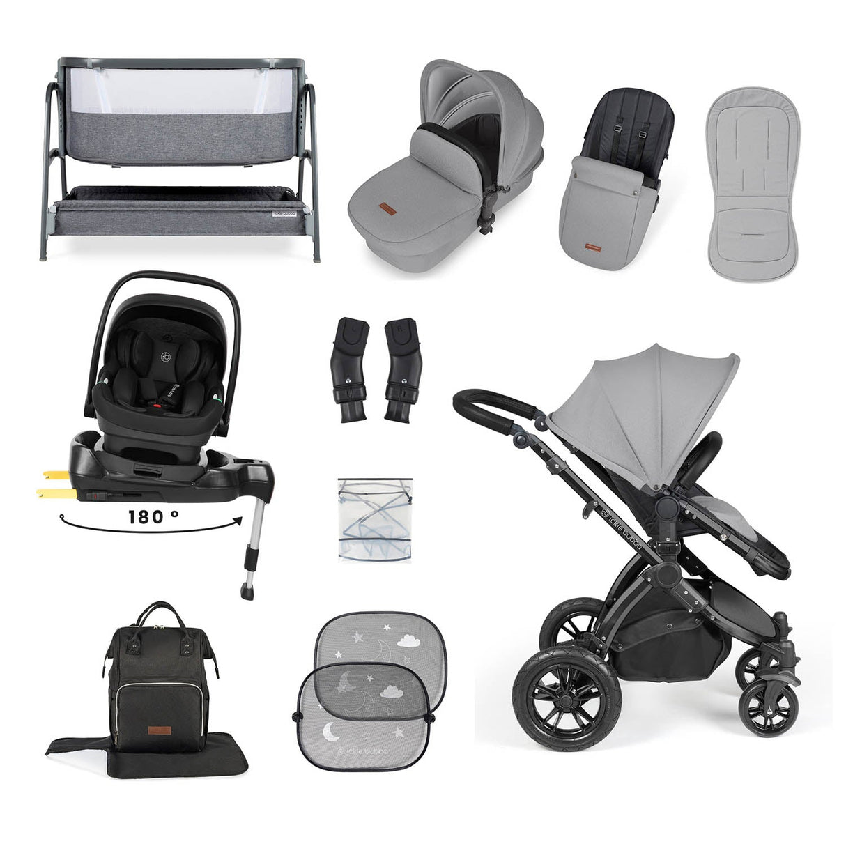 Ickle Bubba Stomp Luxe 14 Piece Nimbus 180° Spin Travel & Home Bundle - Black/Pearl Grey/Black