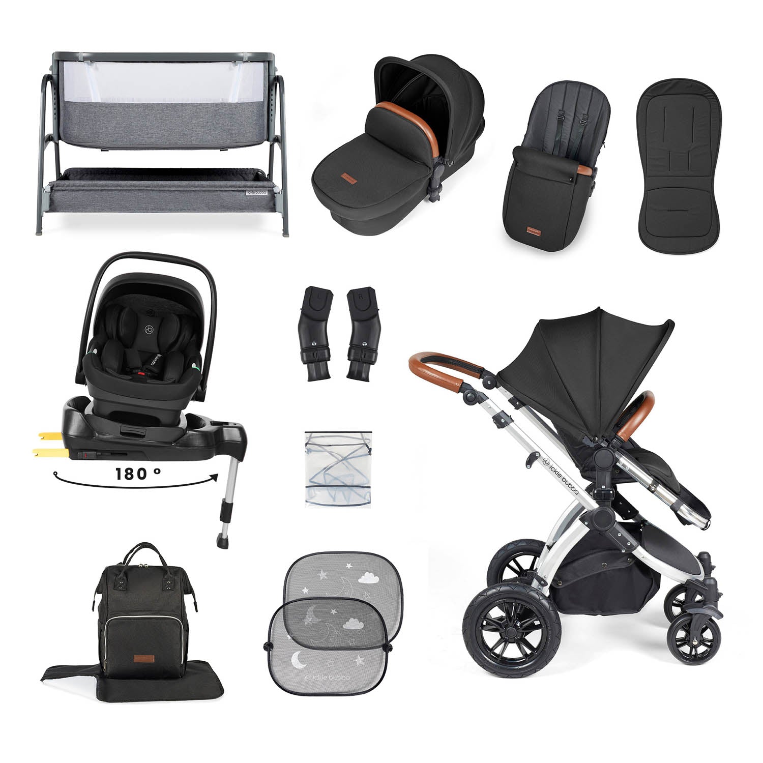 Ickle Bubba Stomp Luxe 14 Piece Nimbus 180° Spin Travel & Home Bundle - Silver/Midnight/Tan
