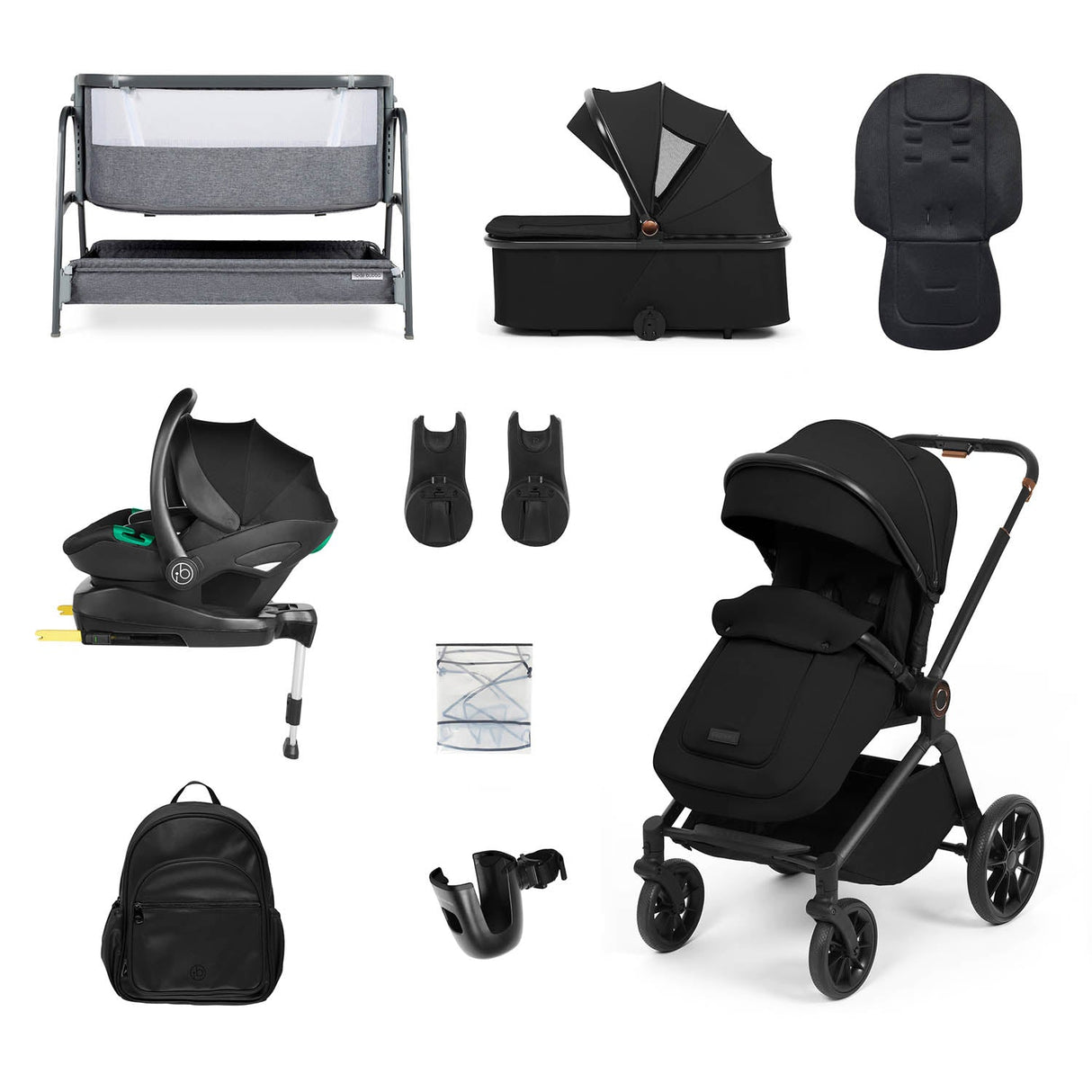 Ickle Bubba Altima 14 Piece Stratus i-Size Travel System & Base + Bubba&Me Crib - Black