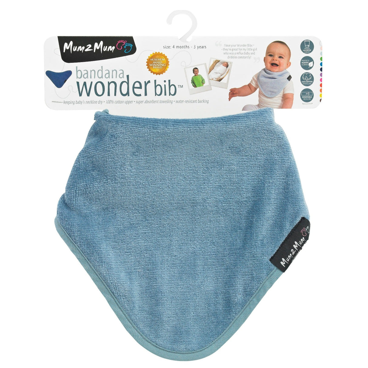 3 PACK - Mum 2 Mum Bandana Style Wonder Bibs - Denim / Baby Blue / Stone