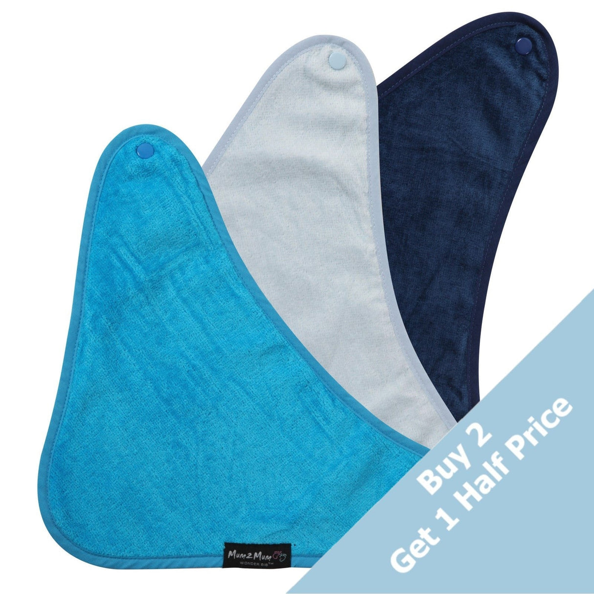 3 PACK - Mum 2 Mum Bandana Style Wonder Bibs - Navy / Baby Blue / Teal